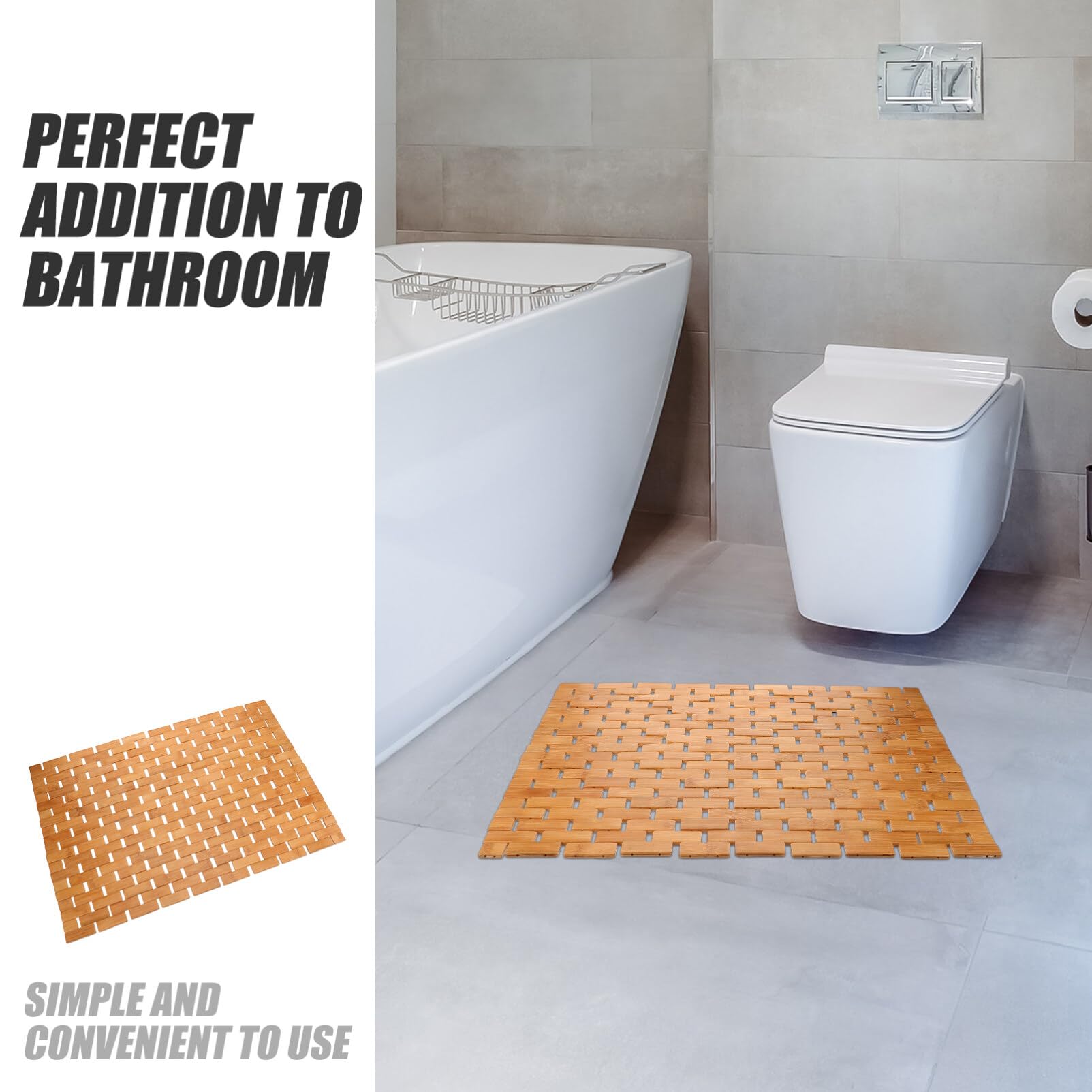Cabilock Cojín de Suelo de Bambú Superficie Lisa y Diseño Resistente al Agua Alfombra Antideslizante para Cocina y Baño Adecuado para Hotel y Habitación