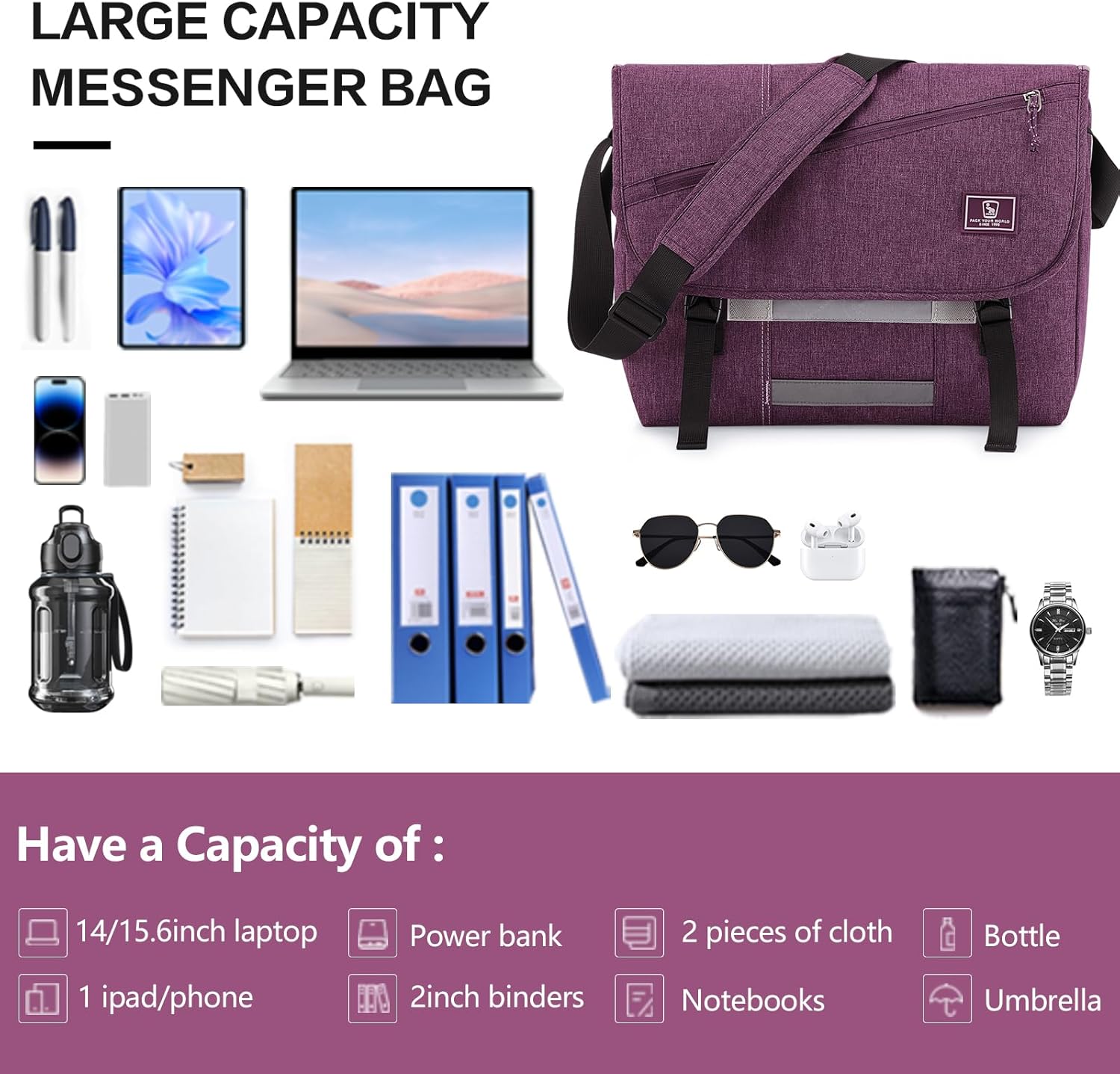 OIWAS Messenger Bag for Women, 15.6 Inch Laptop Crossbody Bags Men Casual Satchel Shoulder Bag College Travel Office Briefcase - Image 5