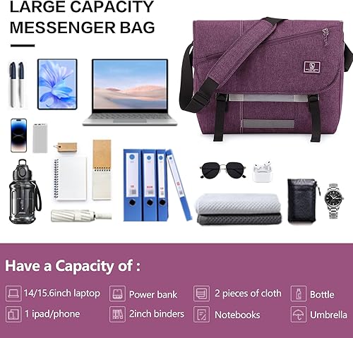 Miniatura 5 de OIWAS Bolsa tipo mensajero para mujer, 17 pulgadas, bolsa cruzada para computadora portátil, bolsa de hombro, bolsa de hombro para universidad,