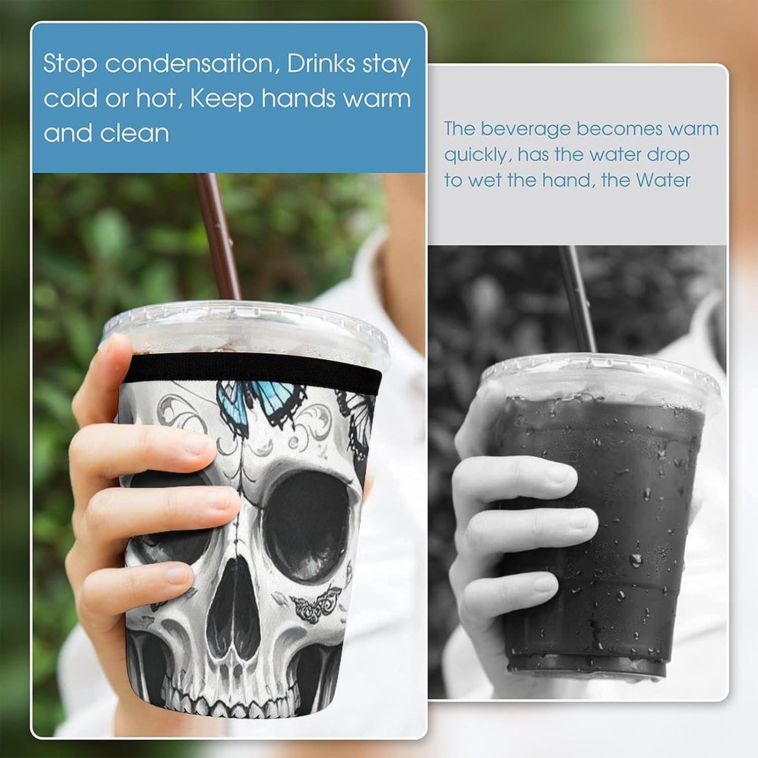 3 Pack Neoprene Cup Sleeves, Stretchy Reusable Drink Cup Cover Universal
