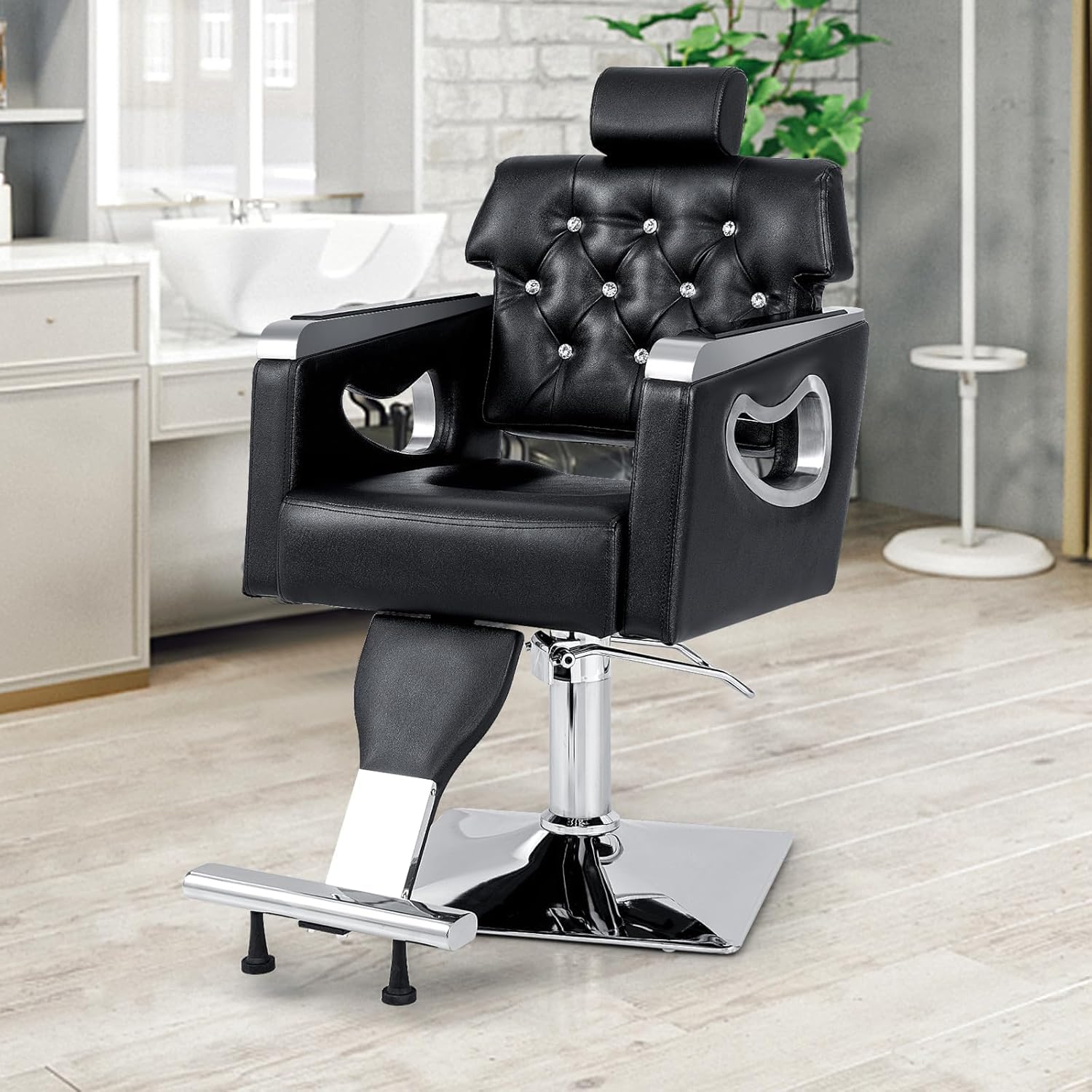 RELAX4LIFE Silla Peluquería Giratoria 360° con Respaldo Inclinable y Reposacabezas Ajustable en 6 Niveles, Sillón Barbero Hidráulico para Salón de SPA y Belleza, Barbería, Carga 150 kg