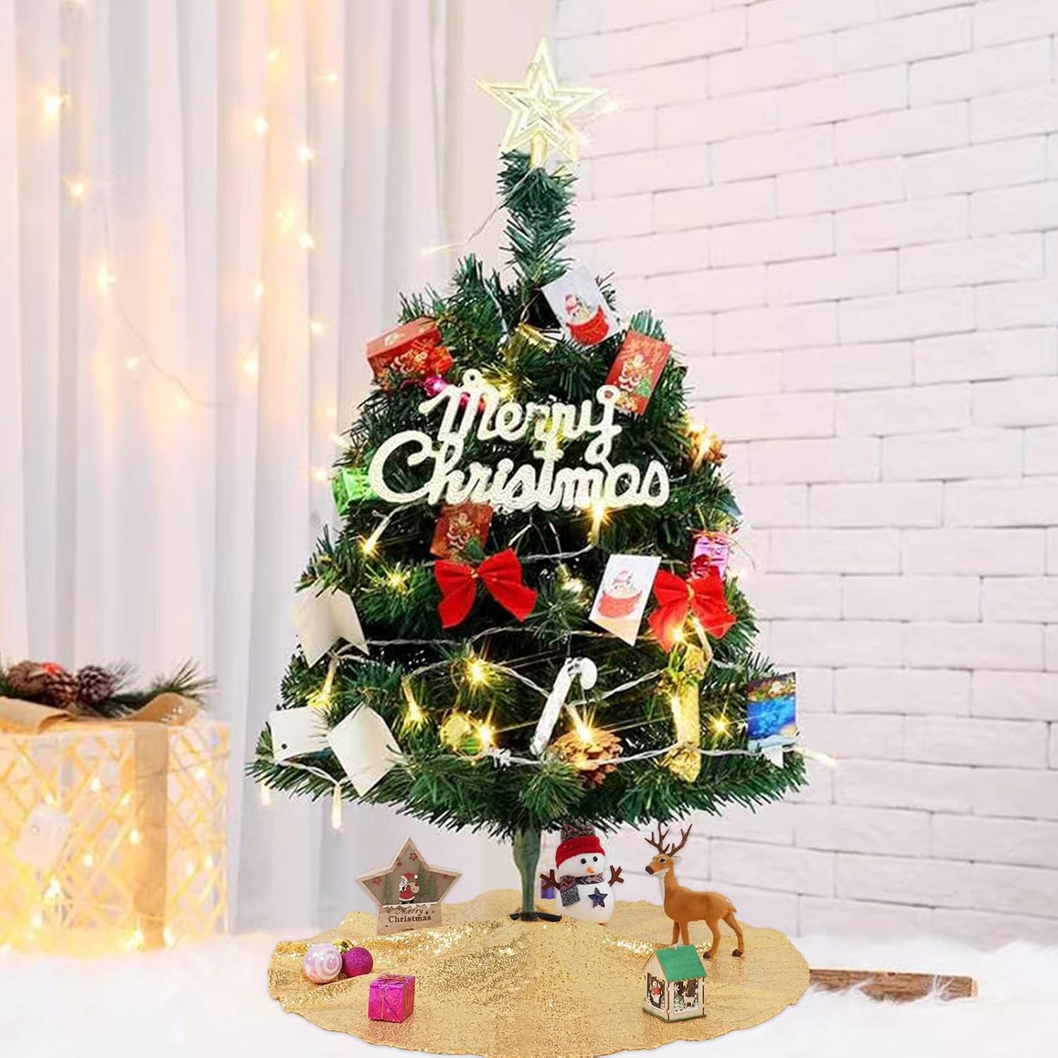 TRLYC Christamas Tree Skirt 24 inch Gold - Sequin Christmas Tree Skirt for Christmas Decorations Indoor Outdoor