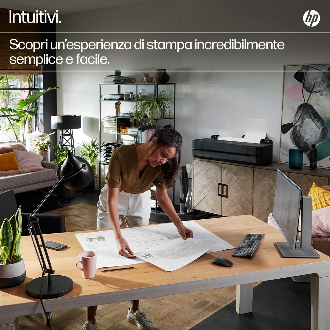 HP DesignJet T630 Stampante Grandi Formati 91 cm 5HB11D, A4-A0, 76 Pagine A1/h, Gigabit Ethernet, USB, Wi-Fi, Nero