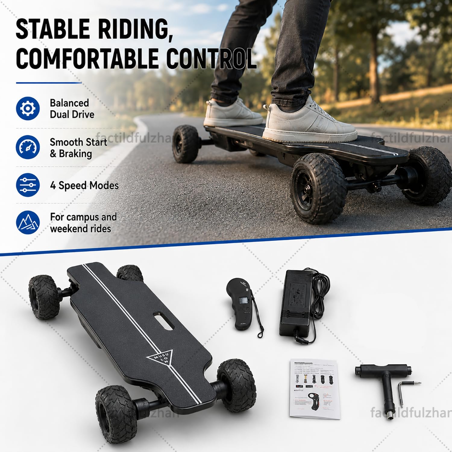 Nuovo Skateboard Elettrico 105MM Grandi Ruote per Adulti con Telecomando LCD, Doppia Trasmissione, Lunga Distanza, Campus, Percorsi Parco e Divertimento Outdoor