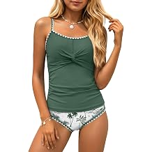 Xaatren Teen Girls 2 Piece Tankini Swimsuit | 2 Piece Tankini Swimsuit, Contrast Trim Bathing Suit, Removable Chest Pad, Teen Vacation Swimwear, for Girls 9-18 Years