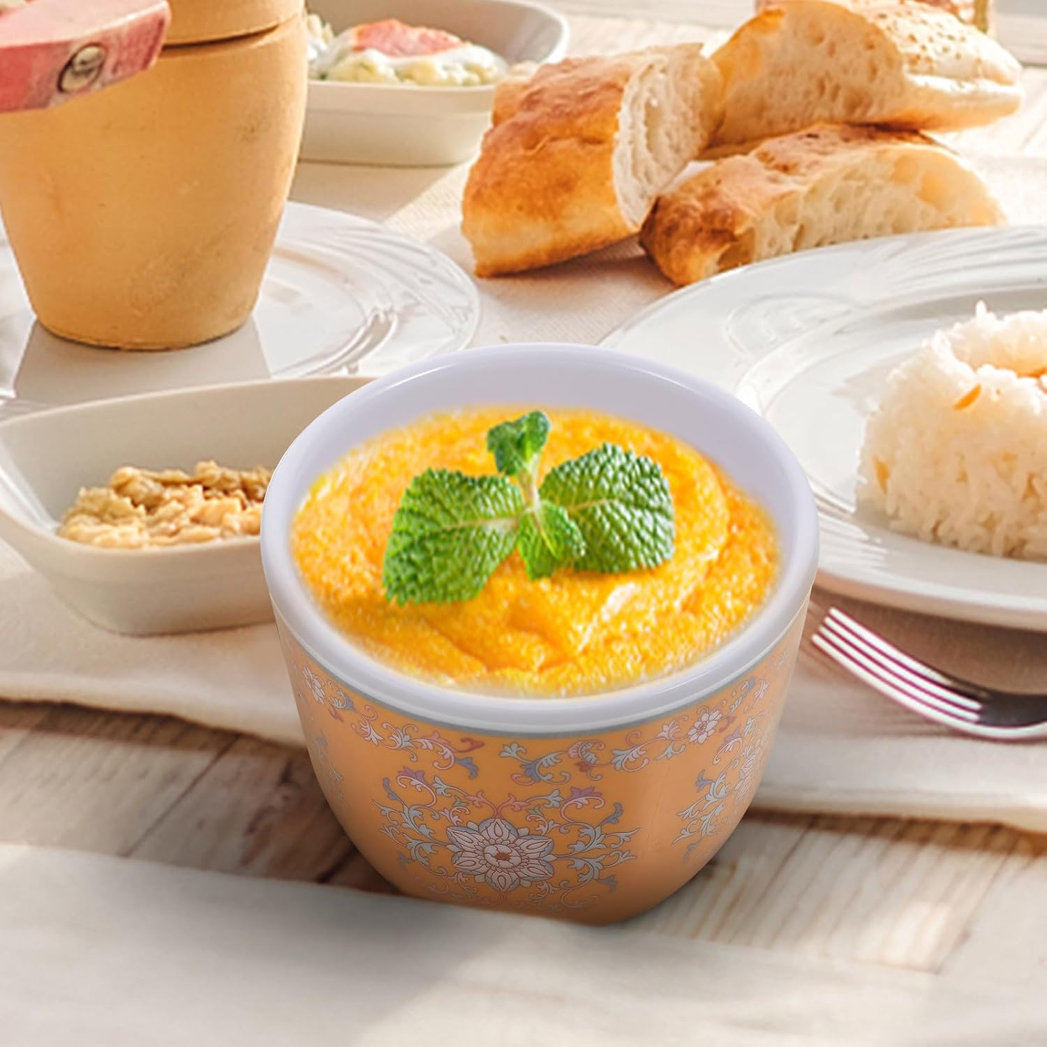 Ceramic Soup Bowl with Lid and Spoon for Soups and Porridge