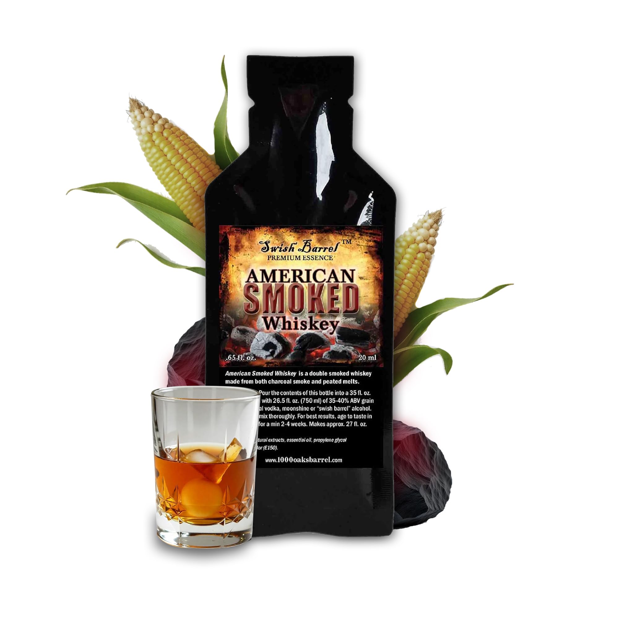 American Smoked Whiskey Essence Flavoring – 20ml (.65oz) Liquor Flavor Refill Packet for Bootleg Kits & Barrel Aging, Swish Barrel Premium Extract for Cocktails, Mixology & Moonshine
