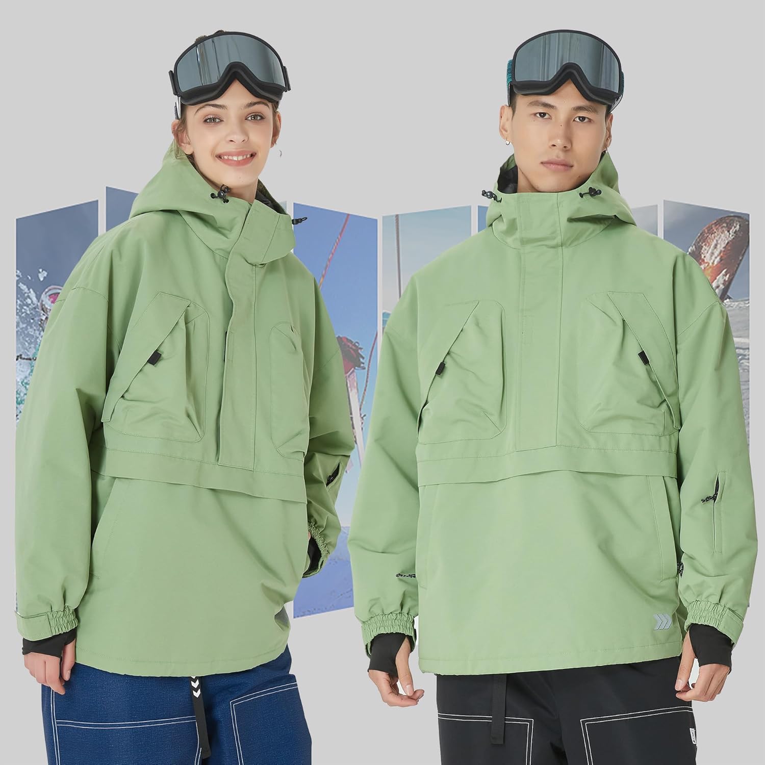 SNOWVERB Womens Mens Baggy Anorak Half-zipper Snow Waterproof Ski Coat Insulated Snowboard Jackets with Hood - Image 2