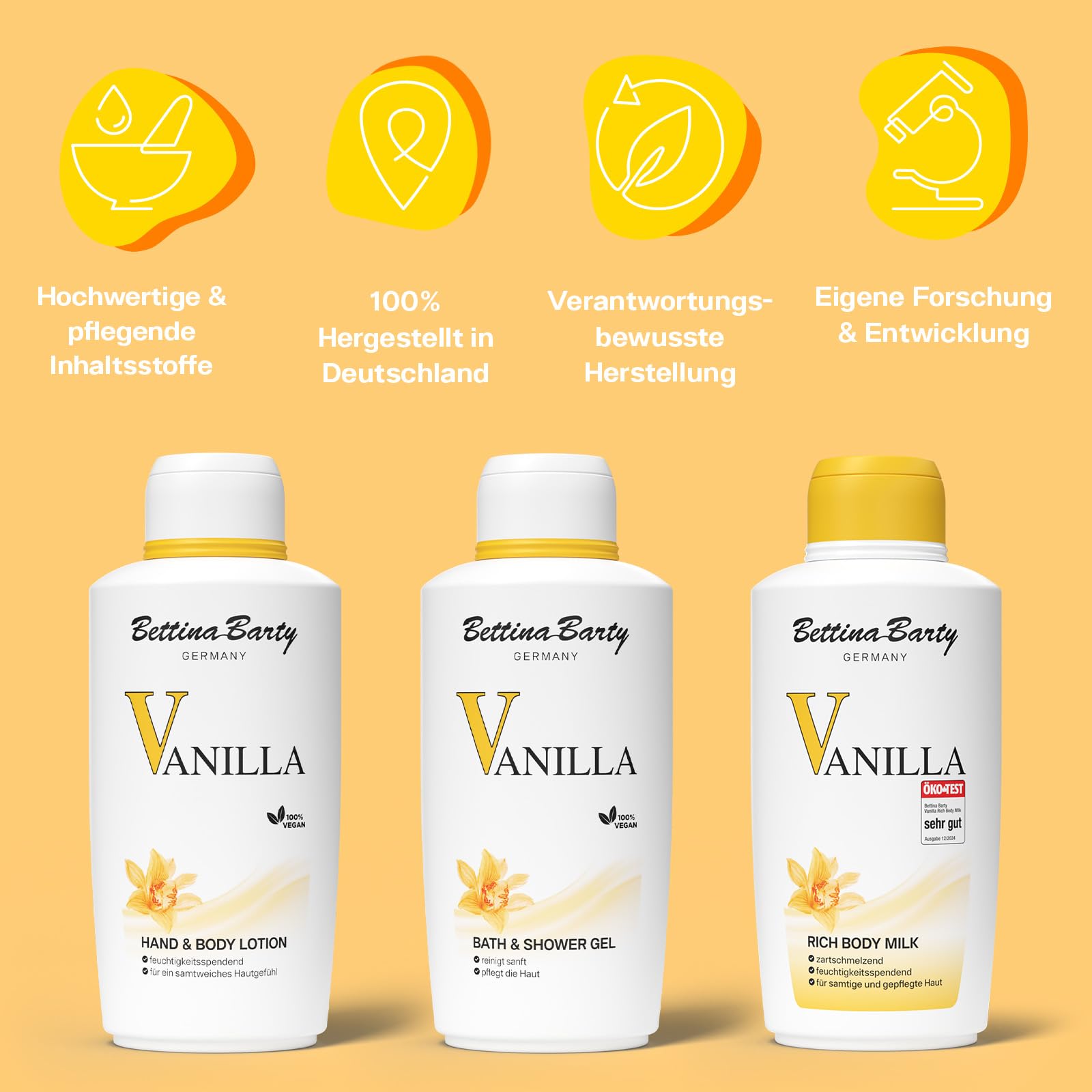 Bettina Barty Vanilla Rich Body Milk 12 x 500 ml – Körpermilch mit Vanilleduft – Feuchtigkeitsspendende Pflege für trockene Haut – Mit schnell einziehender Formel
