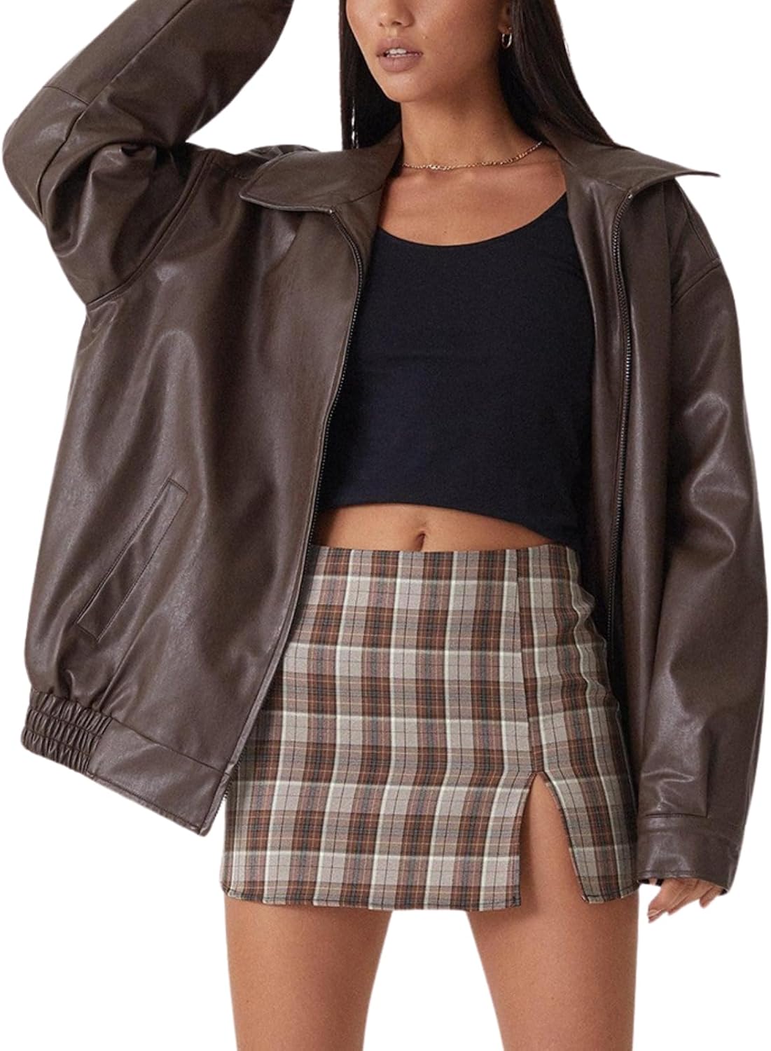 Womens Faux Leather Jackets Oversized Motorcycle Jacket Bomber Coats Fashion Outfits Spring Fall Clothes - Image 6