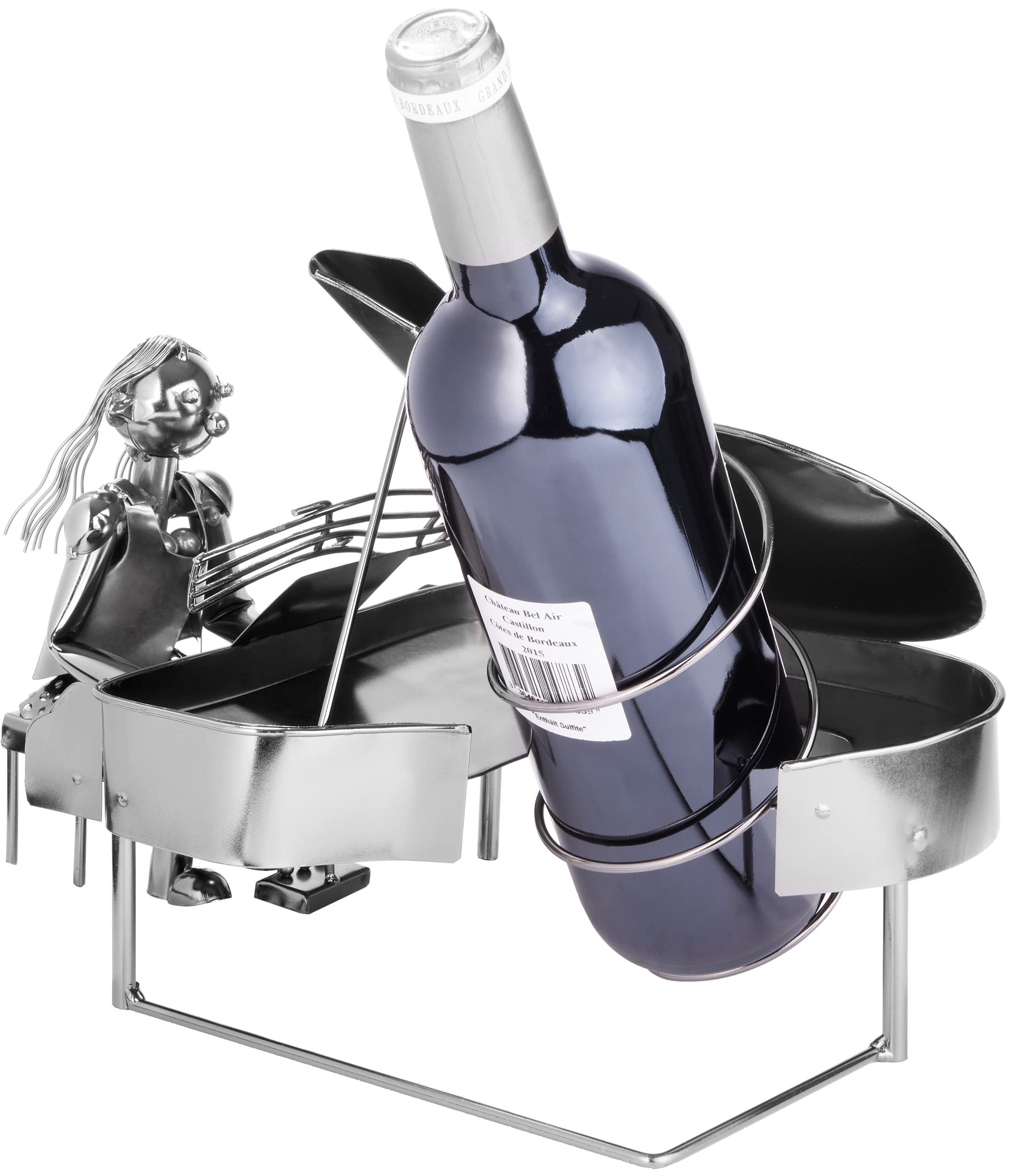 BRUBAKER Wine Bottle Holder Pianist Piano Player with Piano - Metal Sculpture Bottle Stand - 8.7 Inches - Wine Gift for Piano Fans - with Greeting Card