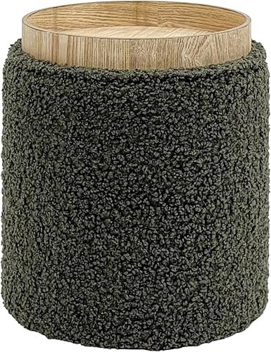 Miniatura 8 de Moderno otomano redondo con asiento acolchado suave, taburete de almacenamiento para maquillaje, taburete tapizado para reposapiés, taburete otomano