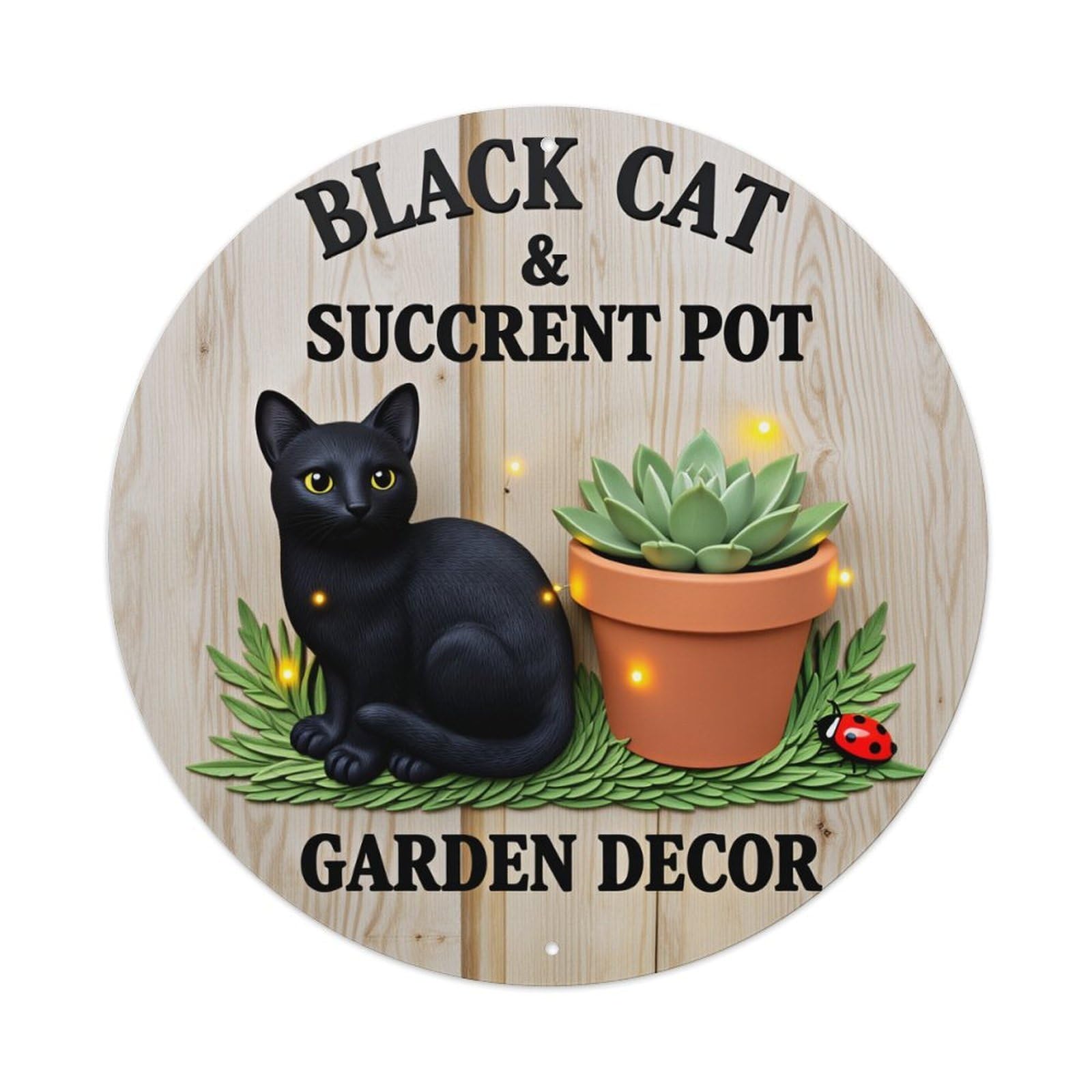 Black Cat Succulent Pot Garden Decor Round Tin Sign Vintage Style Metal Sign Home Bar Garden Wall Plaque Decor Metal Poster 8x8 Inch