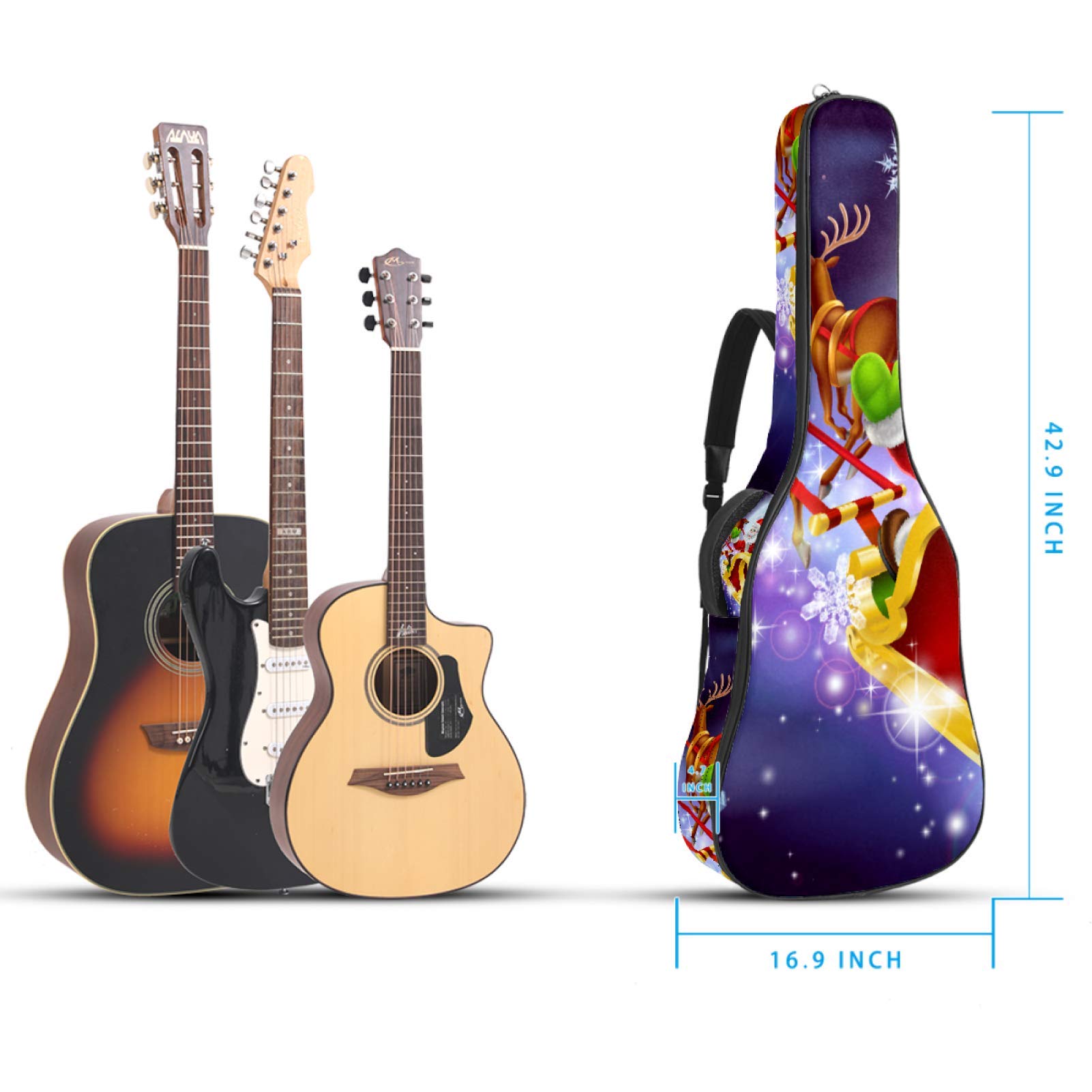 Gitarrentasche mit Reißverschluss, wasserdicht, weich, für Bassgitarre, Akustik- und klassische Folk-Gitarrentasche, hübscher Weihnachtsmann