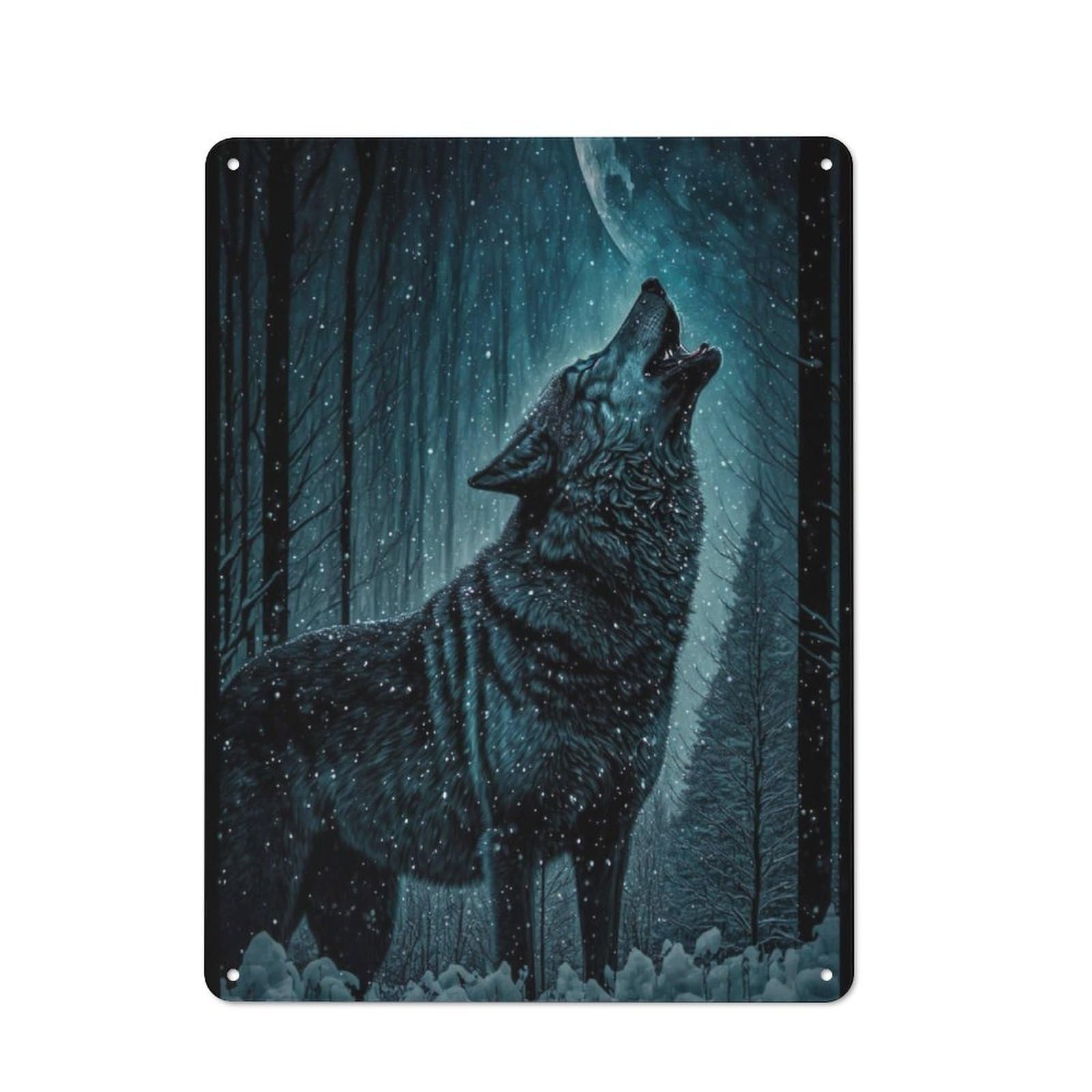 Junmoney Wolf Howls At Moon Vintage Tin Sign 40X30cm With For Guest Room Or Hallway, For Themed Room Decoration, For Vintage Wall Decor Fans