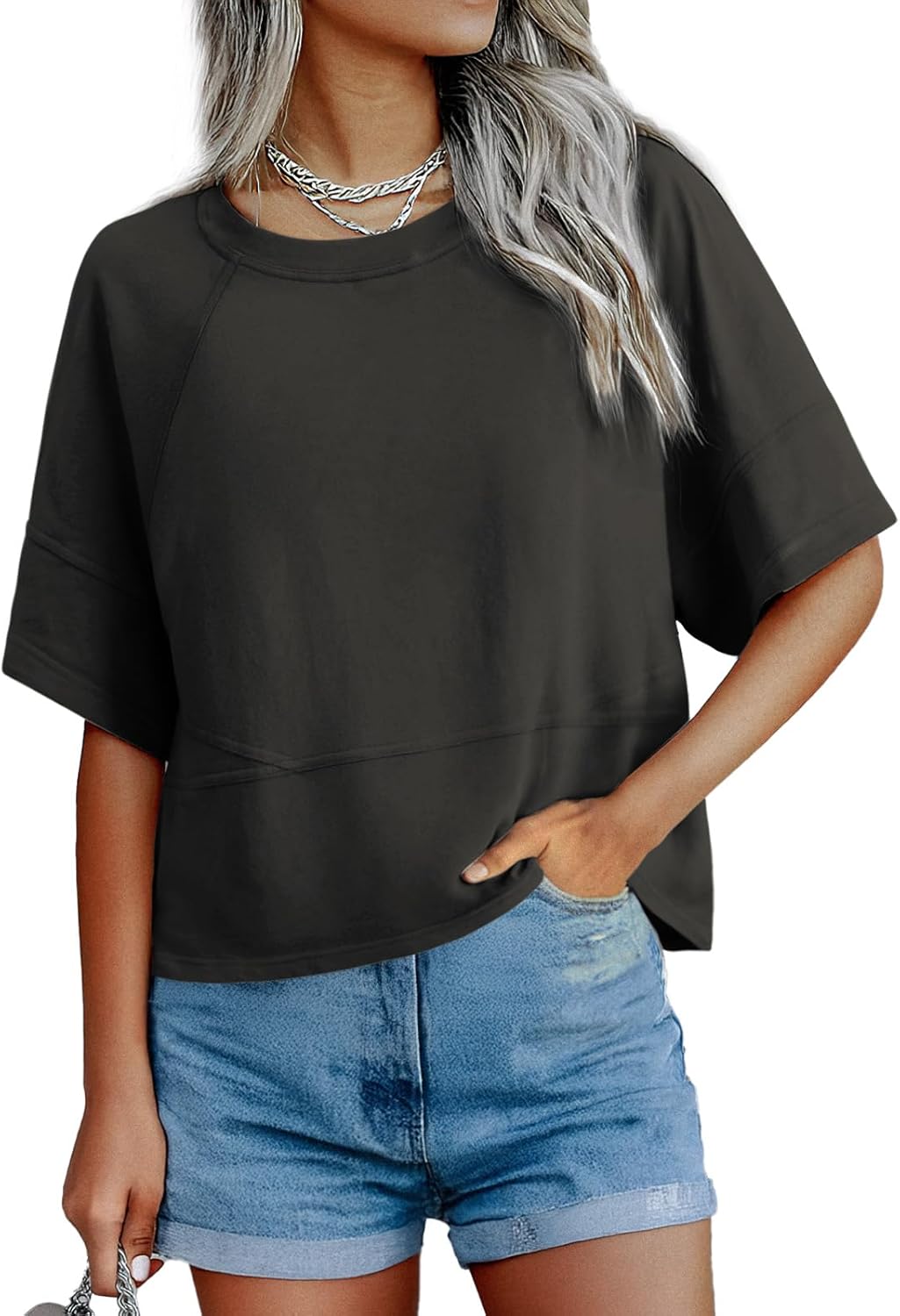 Feiersi Women Cotton T-Shirts Summer Crewneck Pullover Short Sleeve Tops Basic Tops Tees Blouses