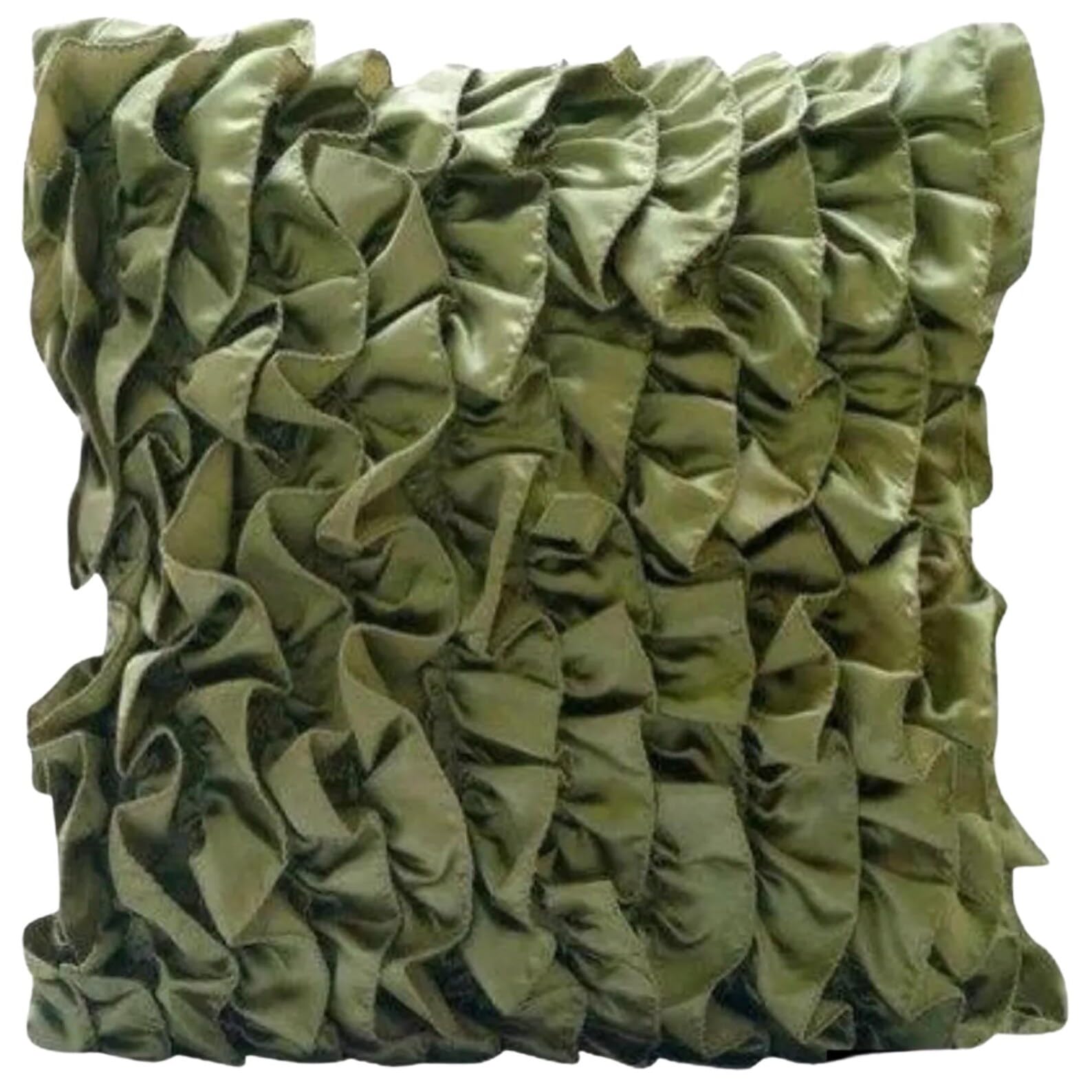 The HomeCentric Olive Green Decorative Cushion Cover, Contemporary Solid CushionCase, 30x30 cm (12x12 inch) Decorative Cushion Cover, Satin Cushion Cover, Vintage Style Ruffles - Vintage Olives