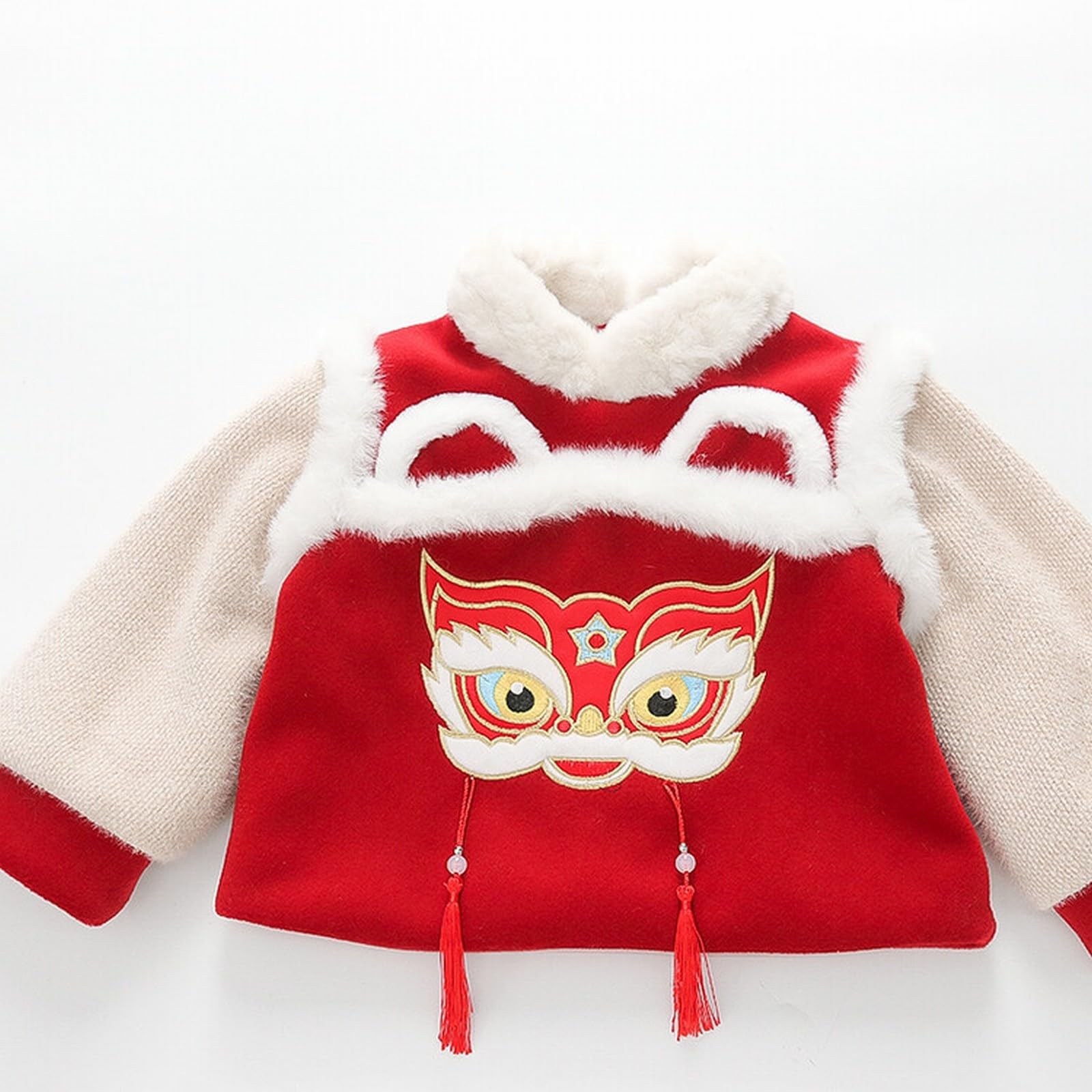 Conjunto de chaqueta de conejo de invierno para bebé con borlas, traje cálido de espiga para niños pequeños, abrigo de forro polar, falda peluda, ropa tradicional china