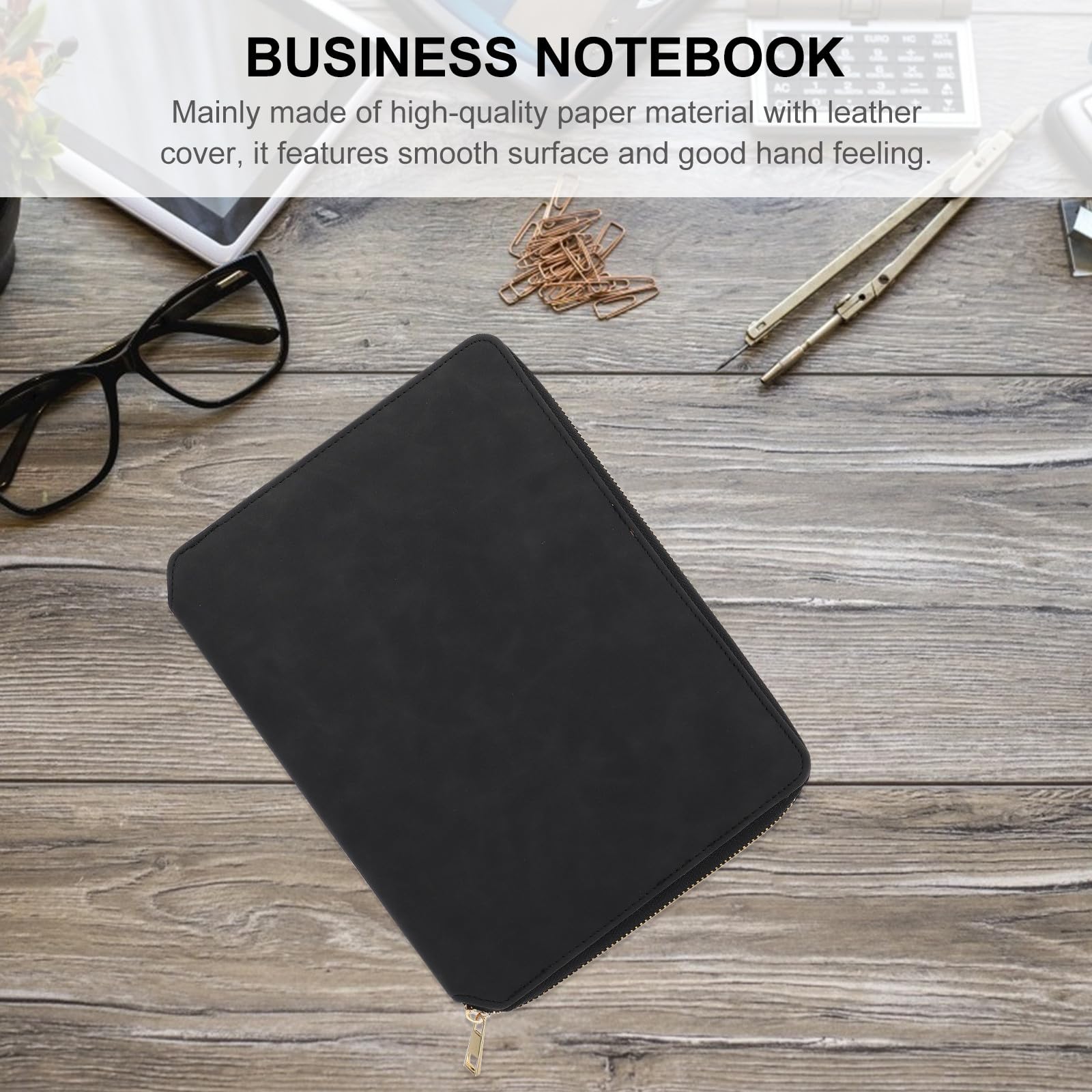 Abaodam Taccuino Elegante con Copertina in Pelle Sintetica e Chiusura a Cerniera, Formato A5, Carta di Alta Qualità, Superficie Liscia per Utilizzo Quotidiano in Ufficio o Studio