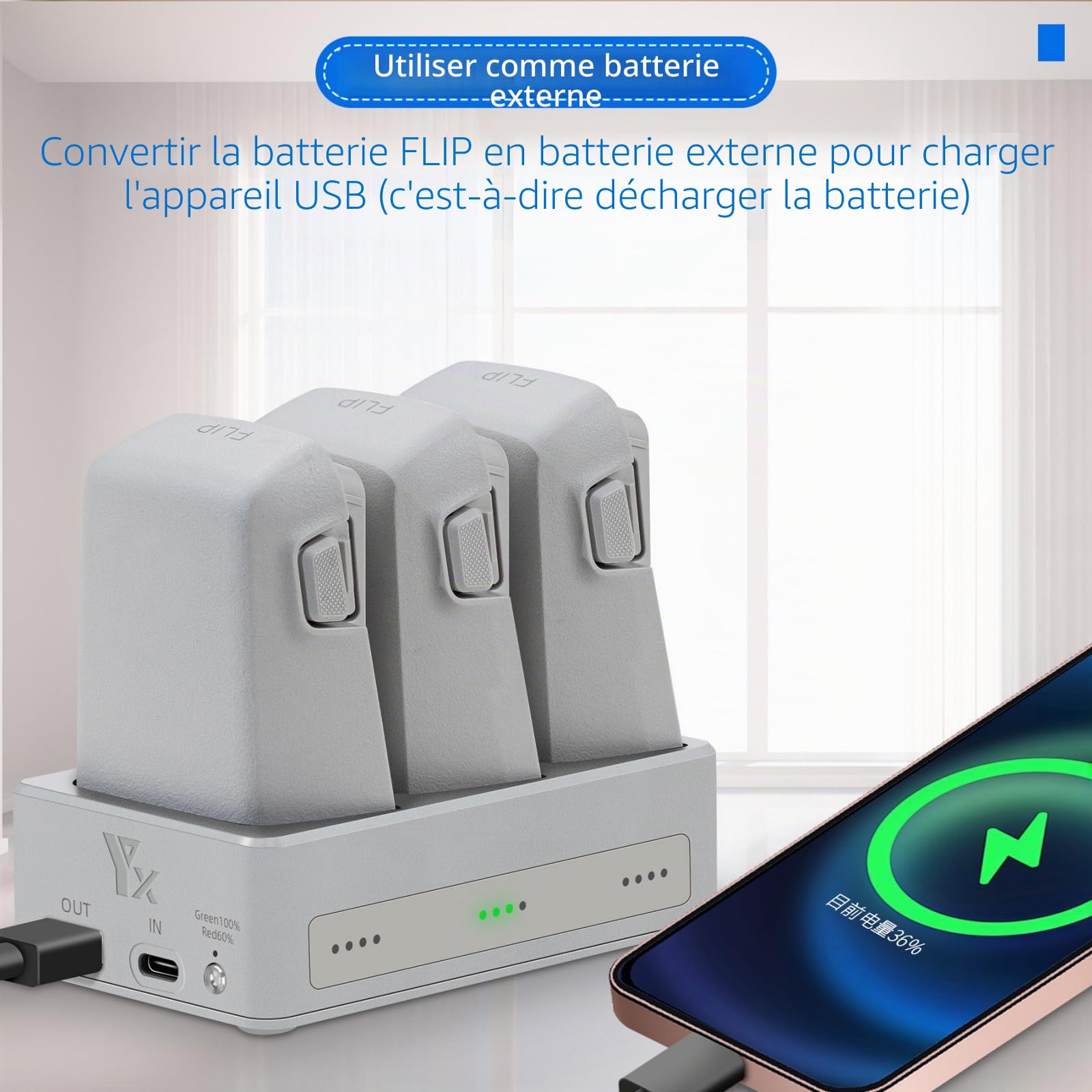 Chargeur de batterie Flip Drone pour DJI Flip Drone Trois voies Station de charge rapide
