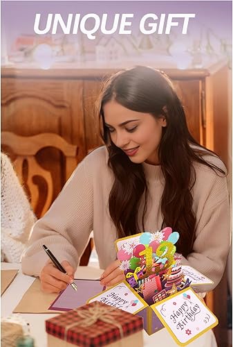 Miniatura 5 de Tarjeta de regalo 3D de feliz cumpleaños, tarjetas de felicitación de cumpleaños desplegables de papel con tarjeta en blanco y sobre, regalo único