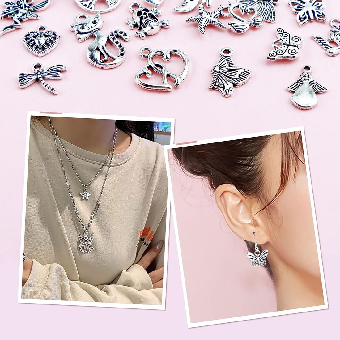 Set Charms Per Gioielli Fai Da Te - 152 Pezzi, Pendenti Farfalla, Orso, Bubble Tea, Per Collane, Orecchini, Bomboniere - 3