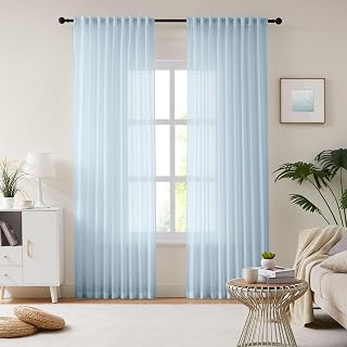 Melodieux Voile Gardinen für Schienensystem, Wohnzimmer Vorhänge Transparent Himmelblau, 245×137cm (H×B) 2er Set