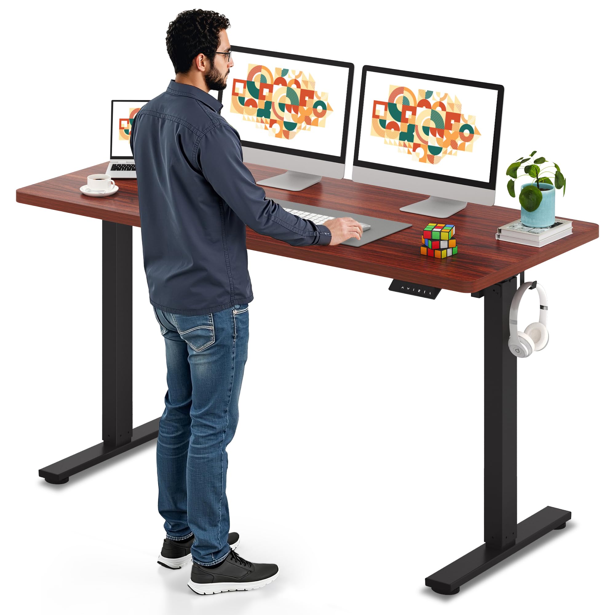 SANODESK Electric Standing Desk 60 x 24 Inches Whole-Piece Desktop Height Adjustable Stand Up Desk w/6-Button Controller Ergonomic Computer Desk for
