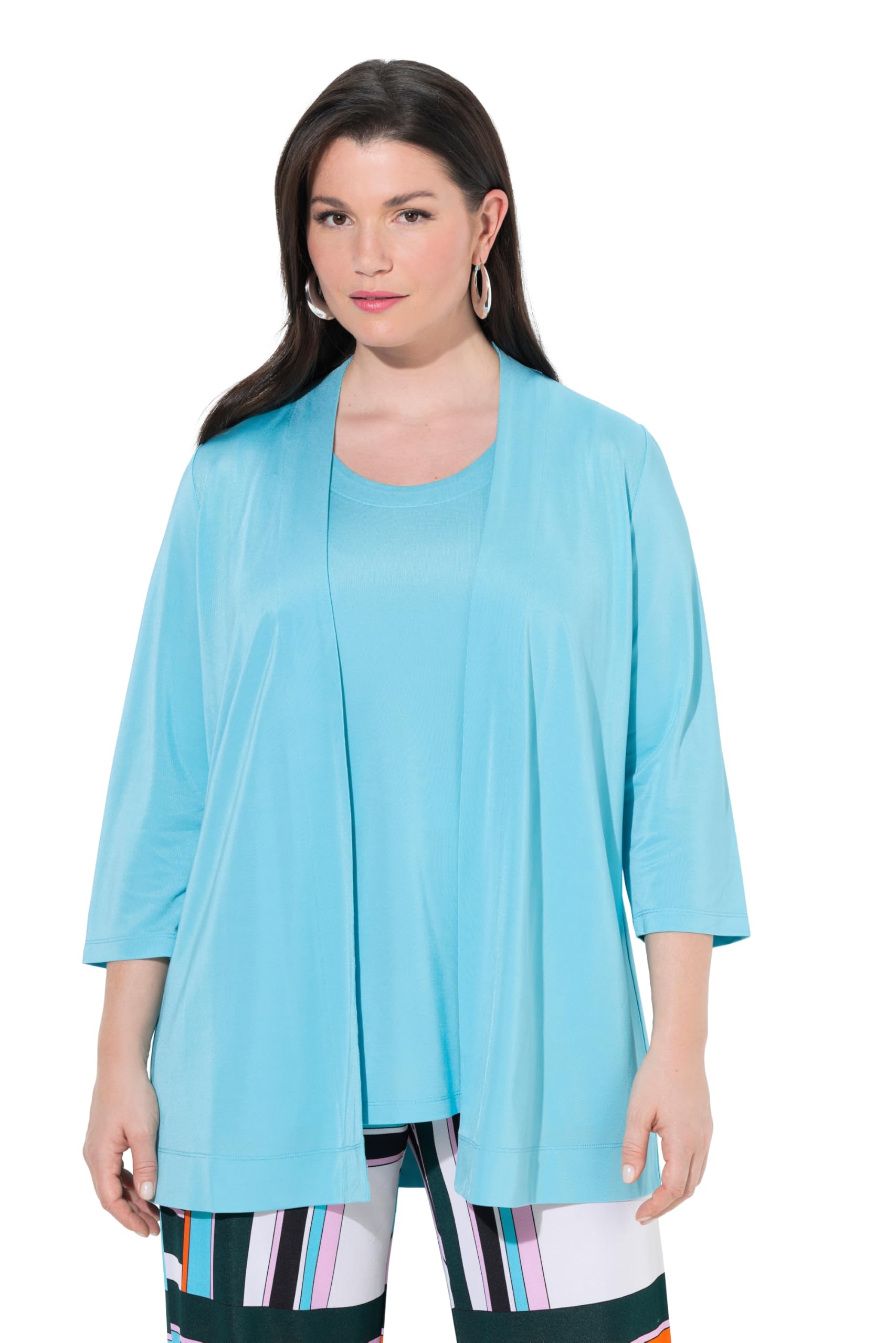 Ulla Popken Damen große Größen Übergrößen Plus Size Slinkypiqué-Jacke, Schalkragen, offene Jacke, 3/4-Arm 849620