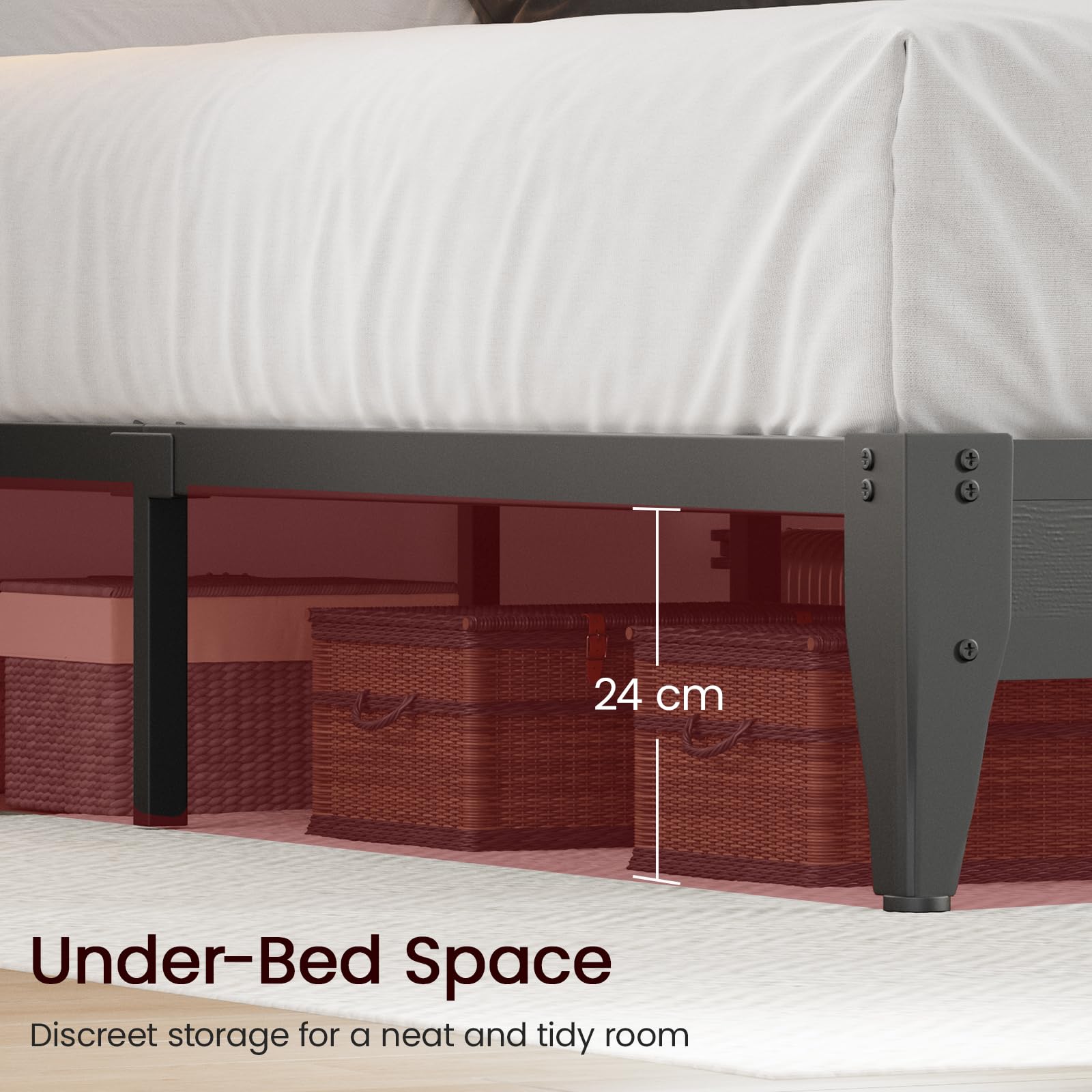 PROZENBDING Lit 160x200 avec sommier, Cadre de lit avec LED et Prise USB, Rangement 2 Niveaux dans la tête de lit, lit Double avec Lattes – sans Matelas, Noir