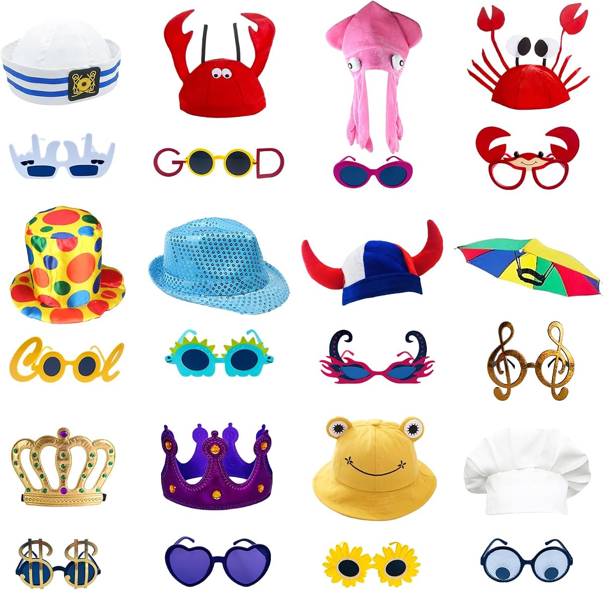 24 Funny Hats and Glasses For Photo Booth Props, 12 Assorted Crazy Party Hats, 12 Funny Party Sunglasses, Novelty Hat, Dress Up Costume Hat Accessories, Silly Hats & Novelty Glasses for Adults