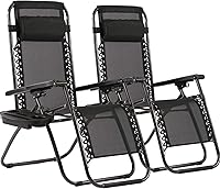 FDW Zero Gravity Lounge Chairs Set of 2 with Pillow & Cup Holder - Adjustable Folding Recliners for Patio, Beach, Yard