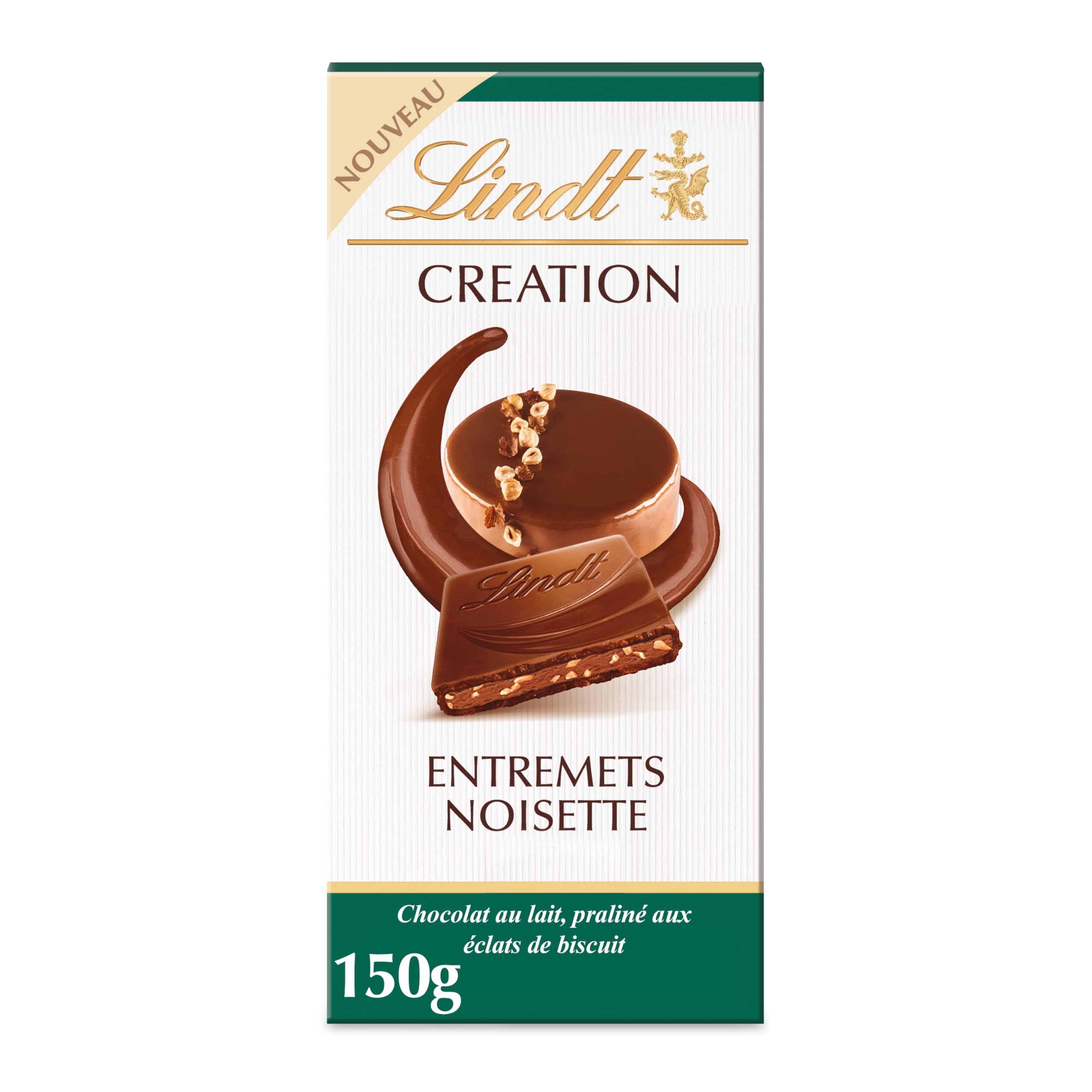 Lindt - Tablette CREATION Entremets Noisette - Chocolat au Lait, 150g