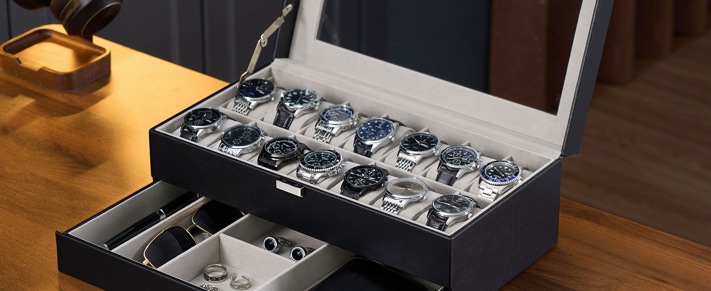 Amazon.com: ProCase Watch Box, 14 Slot Mens Watch Case With Drawer