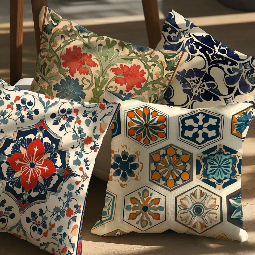 Fundas Cojines 40x40 cm Exterior Cojines Estilo Escandinavo Fundas de Almohada Juego de 4, Cuadrados Funda Cojin Geometría Almohadas Sofa Cama Decorativos para Hogar, Jardín, Salón y Dormitorio Ym29