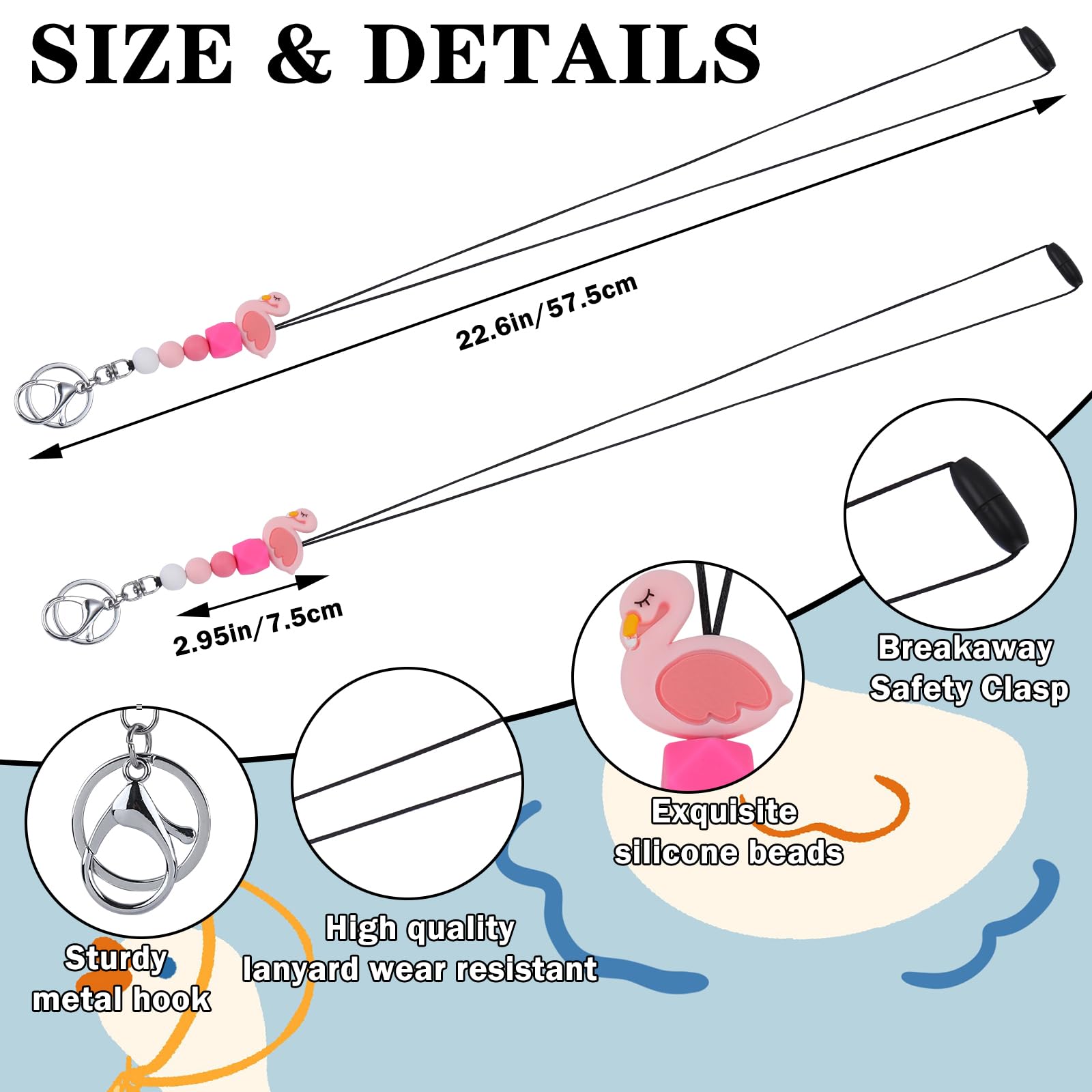 LEGENTLISUR 2Pcs Polymer Clay Bead ID Badges for Women Teacher Lanyard with ID Holder Beaded Lanyards for ID Badges Neck Keychain Lanyards for Id Card for Women Teachers Gift(Flamingo) - Image 2