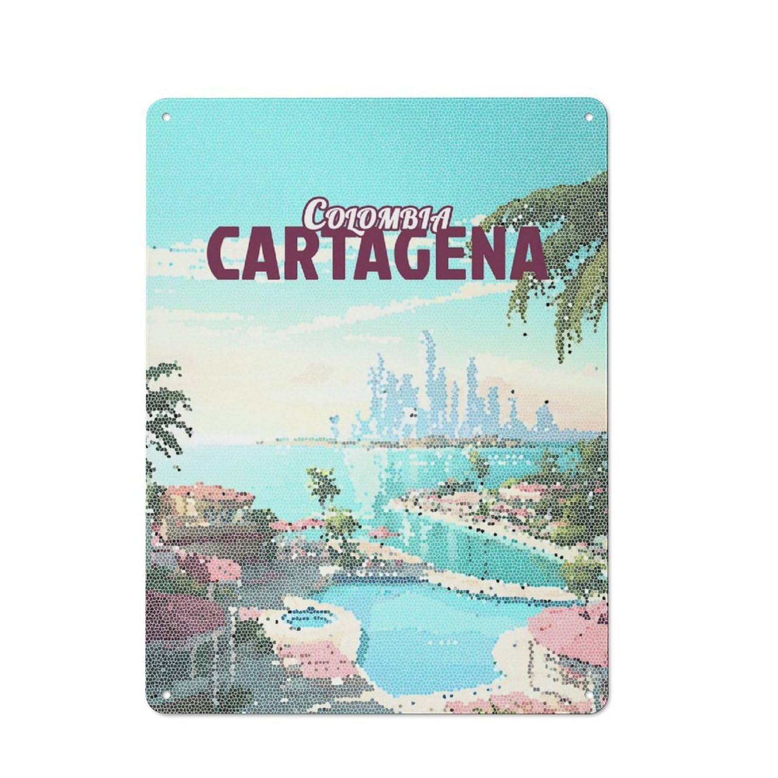 Junmoney Style-20 Cartagena Colombia Mosaic Vintage Printed Metal Sign 40X30cm For Kitchen Or Home Bar, For Kitchen, Dining Room And Home Bar Wall Decor