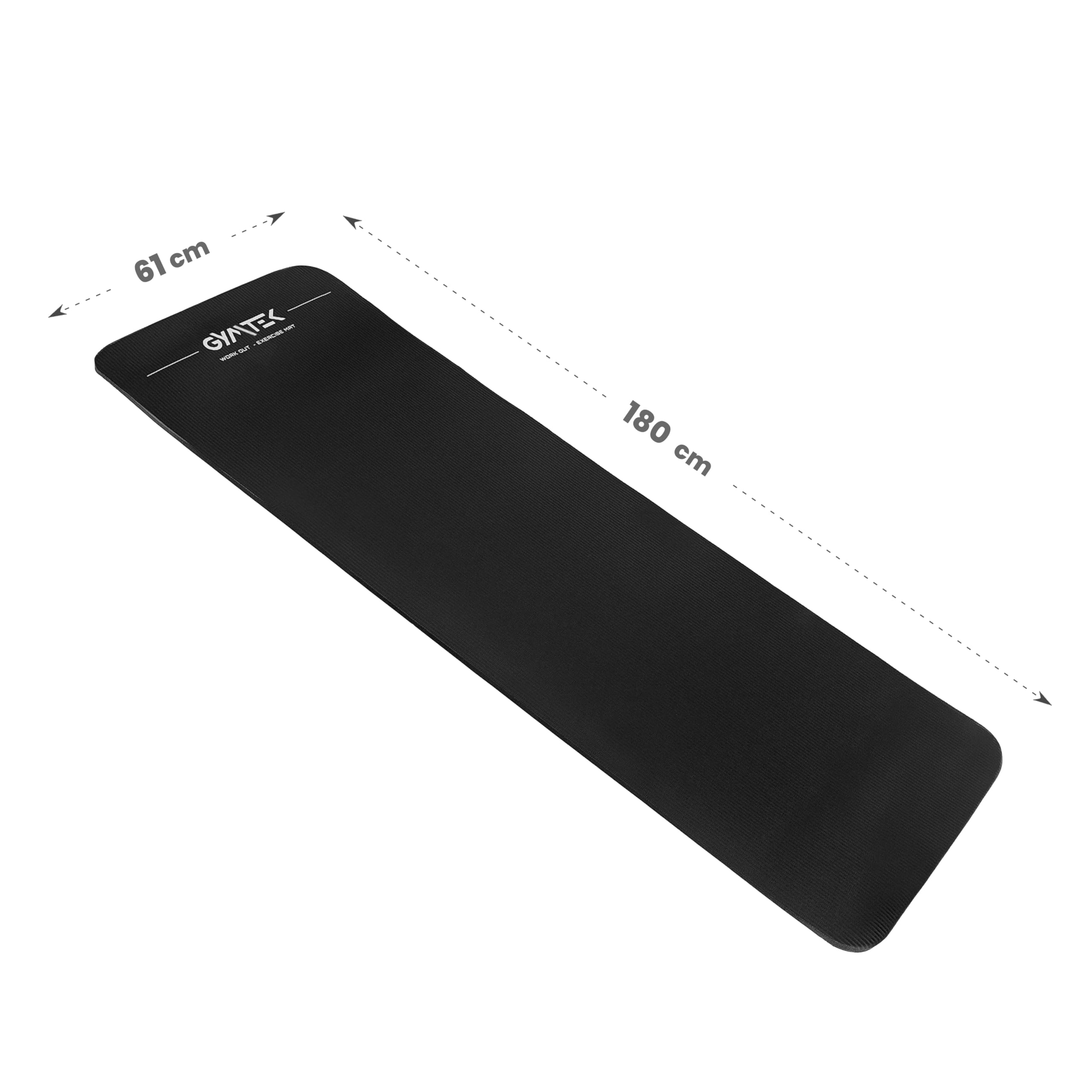 Gymtek Trainingsmat, yogamat, 180 x 61 cm, NBR 1,5 cm dik, fitness, gymnastiekmat, draagriemen, pilates, sportmat, dik, devaluatie van de beweging, aerobics (zwart