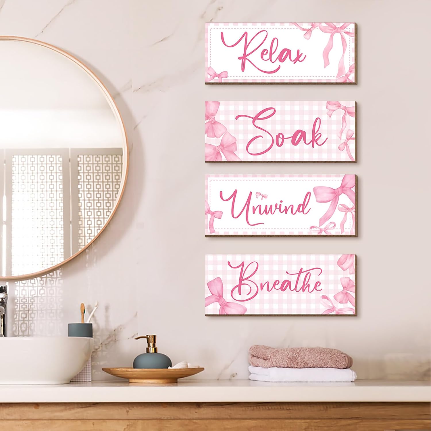 4pcs Pink Bow Girls Room Decor Inspirational Sign 3.93 X 9.84 Inch image 2