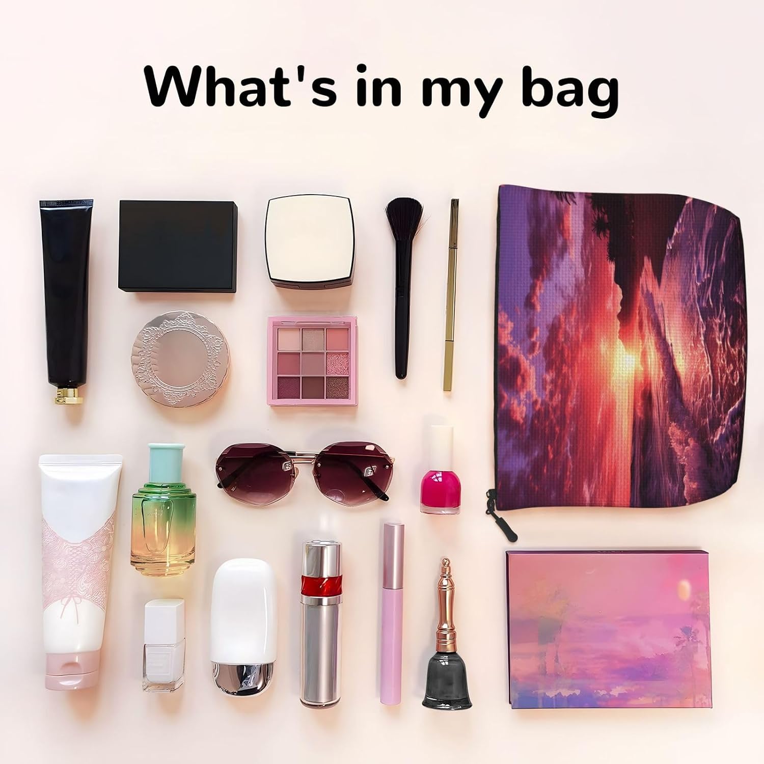 Fake Hemp Makeup Bag Multi-Purpose Purse Bag Travel Portable Pencil Bags for Women Men Pink Beach Sunset Cosmetic Bags with Zipper Pencil Pouch Aesthetic Coin Pouch Desk Organizer image 3