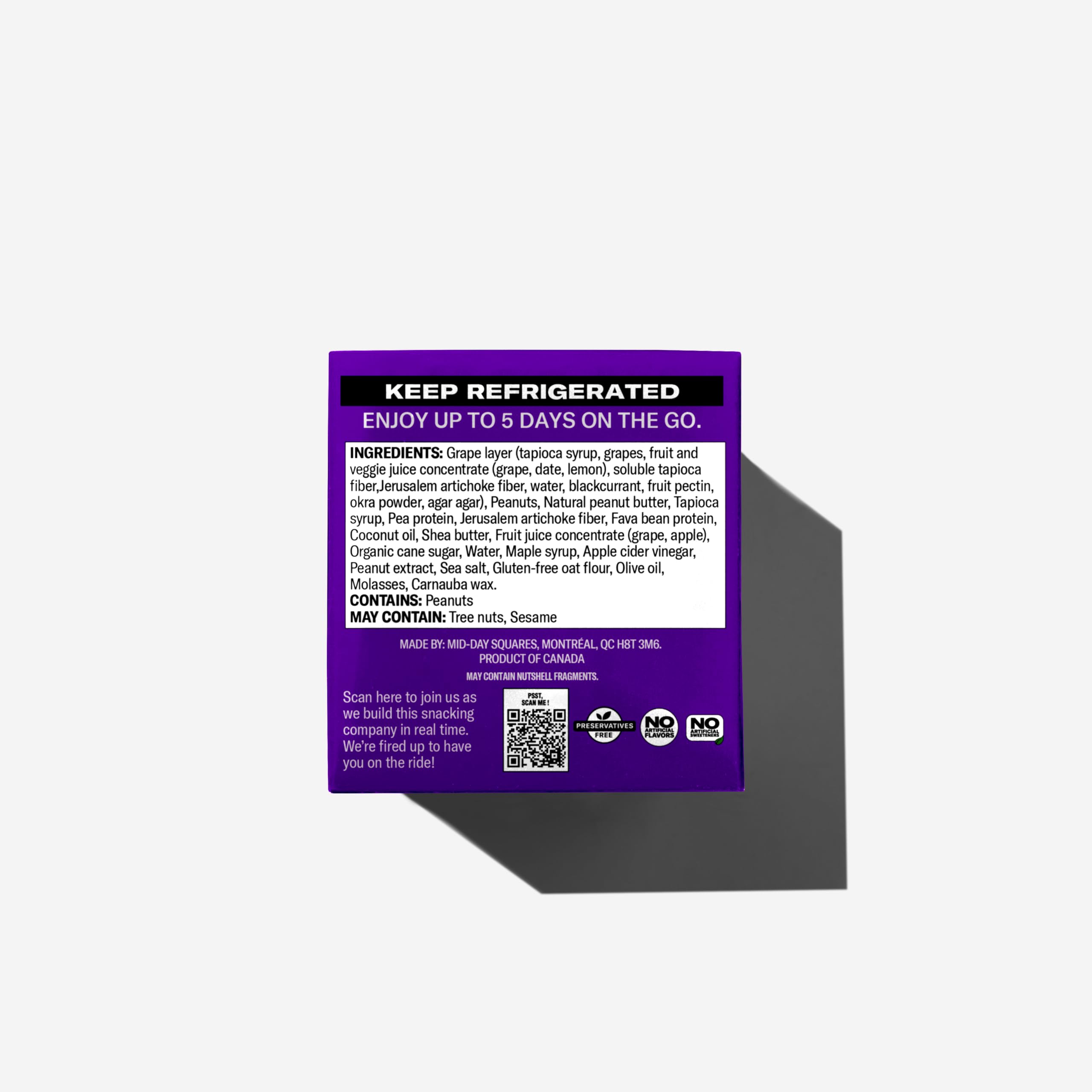 Mid-Day Squares | Grape No Bread PB&J Snack Bars | 35g each, 3