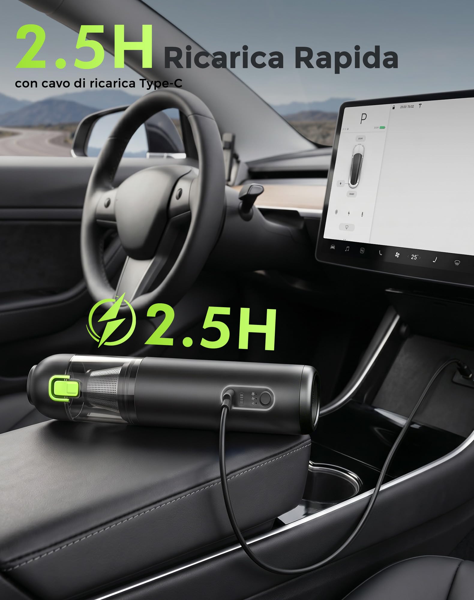 Aspirapolvere Auto, 20000 Pa Aspirabriciole senza Fili, 3 velocità regolabili, Ricca rapida Type-C Aspirapolvere Portatile, 4 in 1 Aspirazione/Soffiaggio/Gonfiaggio/Pompaggio Verde
