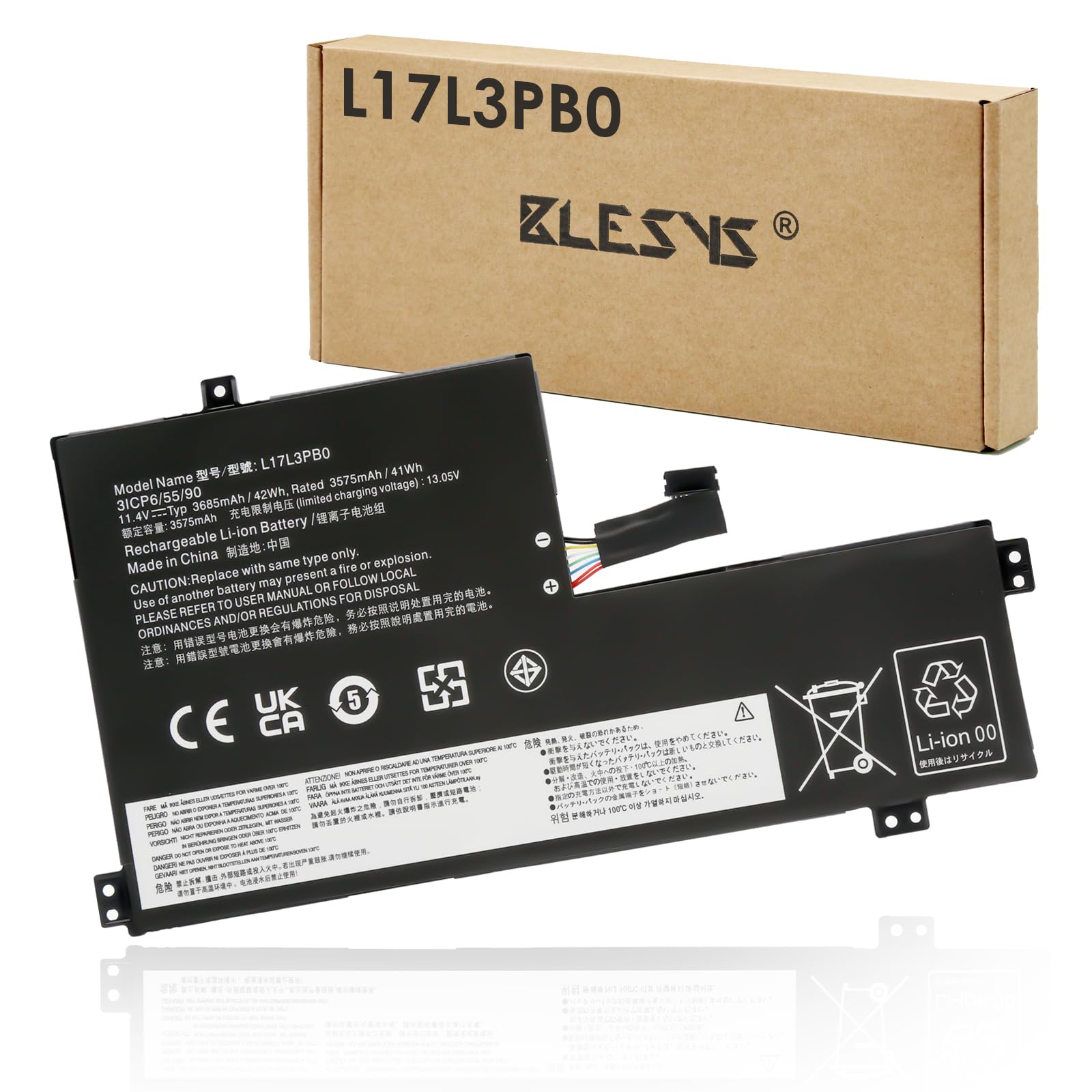 BLESYS L17L3PB0 Batería para Lenovo 300E/500E Chromebook 2nd Gen, 100E Chromebook 1st Gen Serie Batería de Repuesto L18D3PG1 L17M3PB0 [11.4V 42Wh]