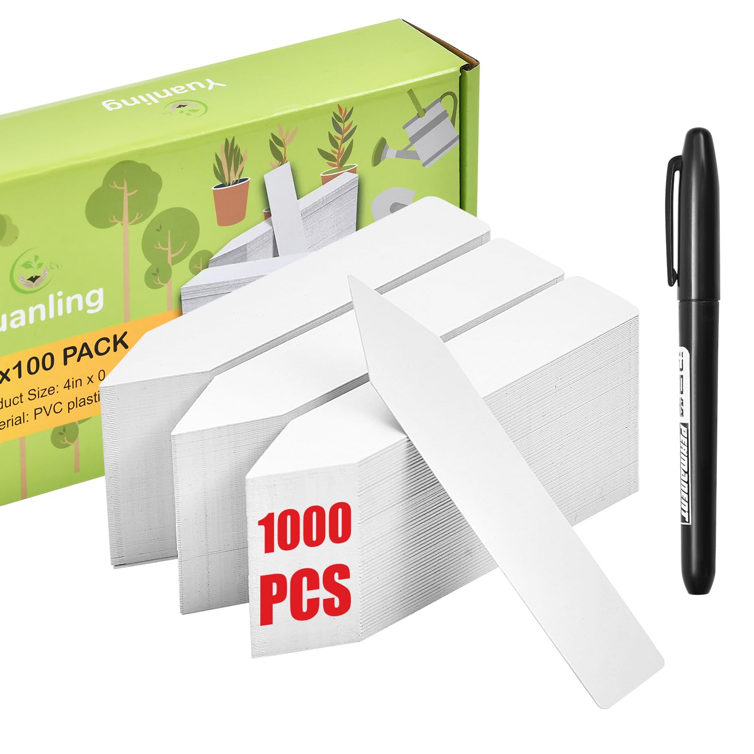 Pflanzenetiketten für die Aussaat, Kunststoff, wasserdicht, Gartenetiketten, Marker, Gartentöpfe, Pfähle für Topfpflanzen im Freien, mit Permanentmarkierungsstift, Weiß, 1000 Stück