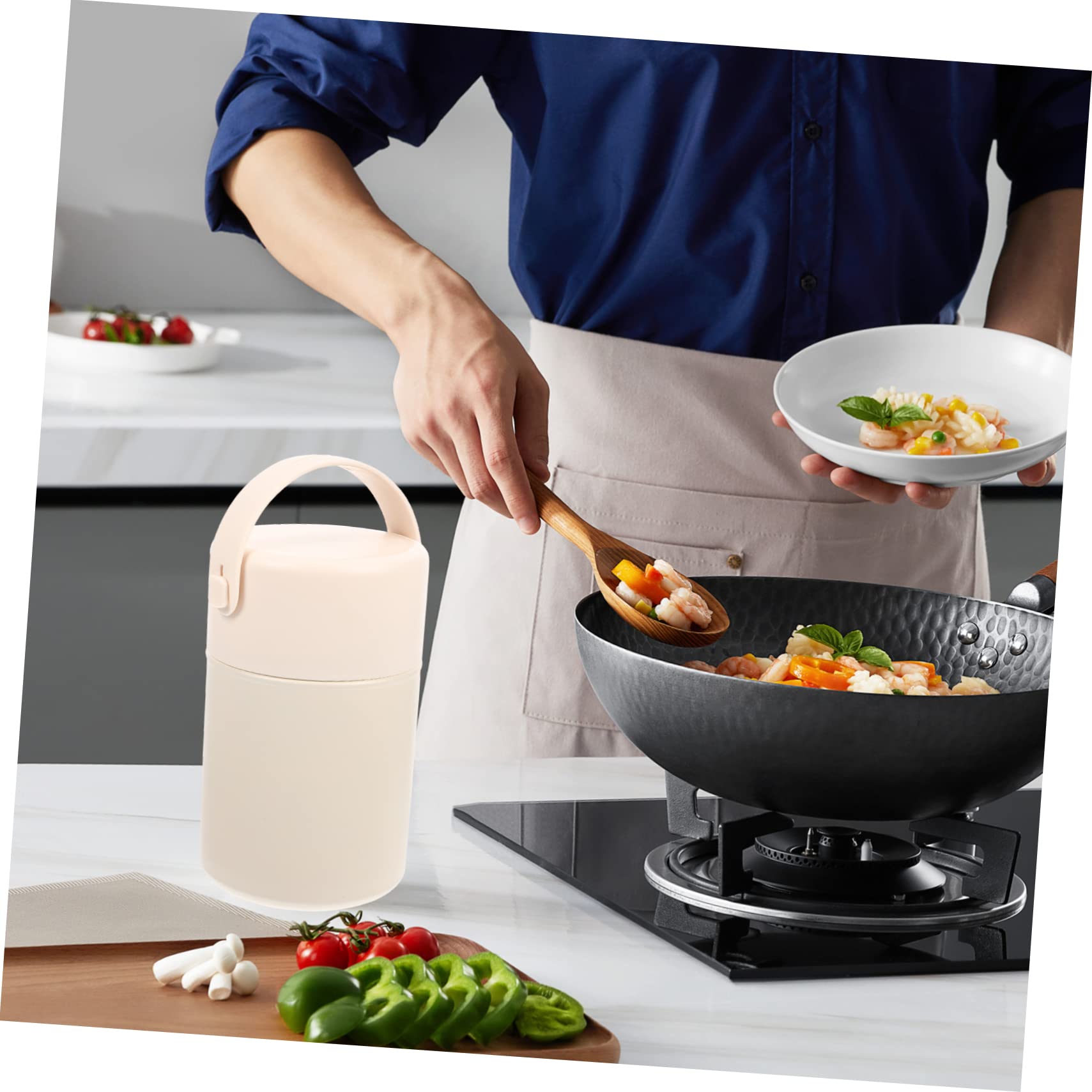 KOMBIUDA Großer Thermobehälter Für Lebensmittel Isolierter Edelstahlbehälter Mit Griff Wiederverwendbarer Warmhalter Für Outdoor
