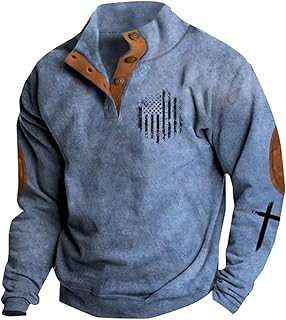 American Flag Sweater for Men Christian Faith Cross Graphic Sweatshirt Jesus Sweatshirts with Elbow Patches