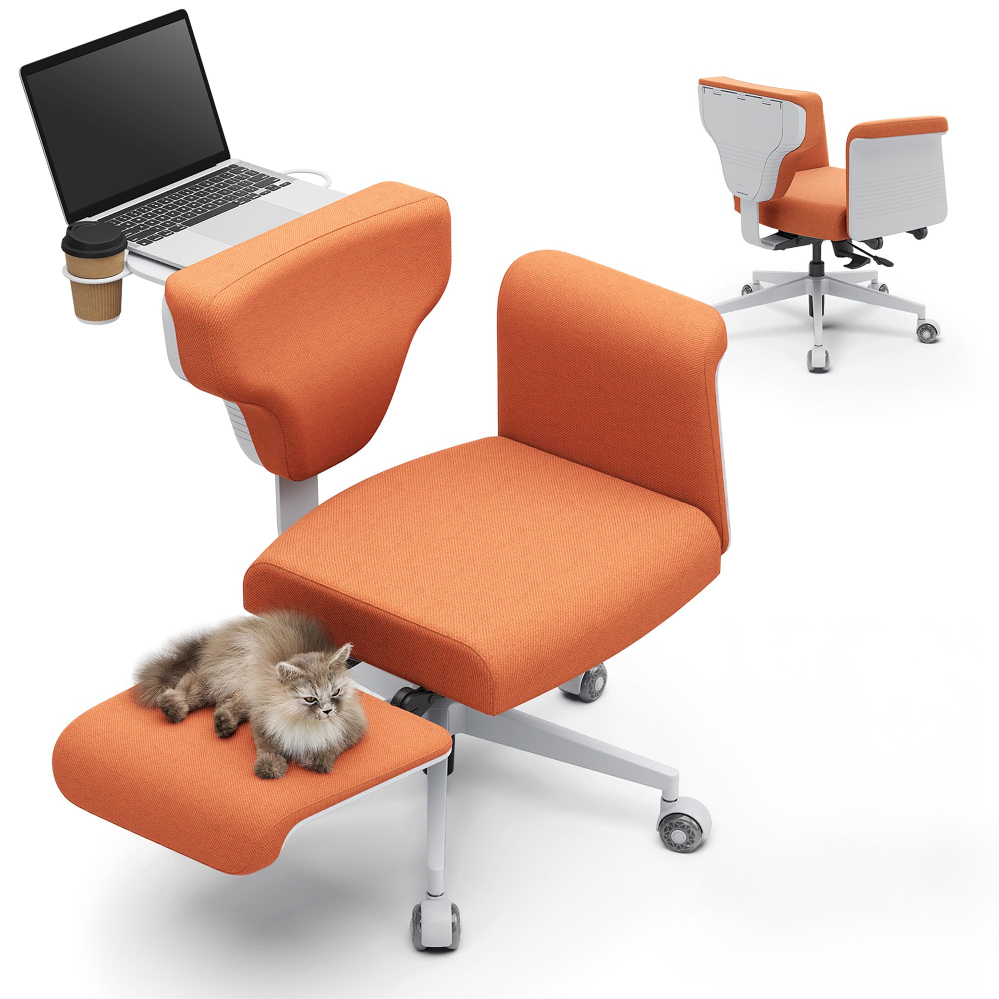 DROGO Freedom-X Multi-Position Cross Legged Office Chair for Work from Home with Laptop Tray, Flexible Armrests, Adjustable Backrest & Cup Holders | Gaming Chair with Breathable Cushion Seat (Orange)