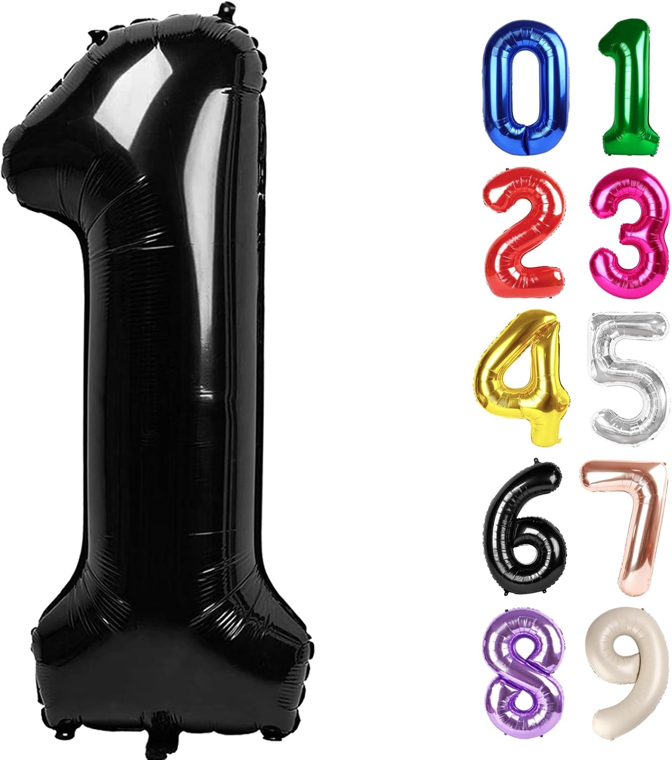 1 Balloon - Black Birthday Number Balloons, 40 Inch Large Foil Balloons for Men Women Boys Girs Black Themed Birthday Decorations Black Number 1