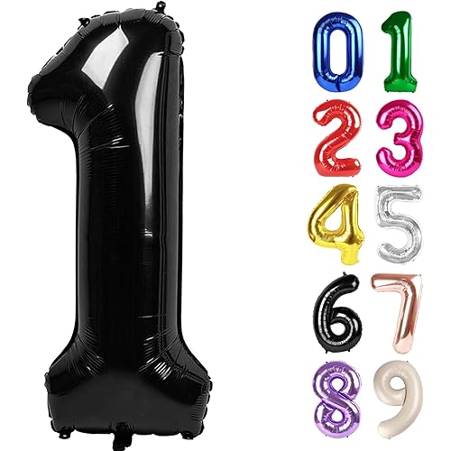 1 Balloon - Black Birthday Number Balloons, 40 Inch Large Foil Balloons for Men Women Boys Girs Black Themed Birthday Decorations