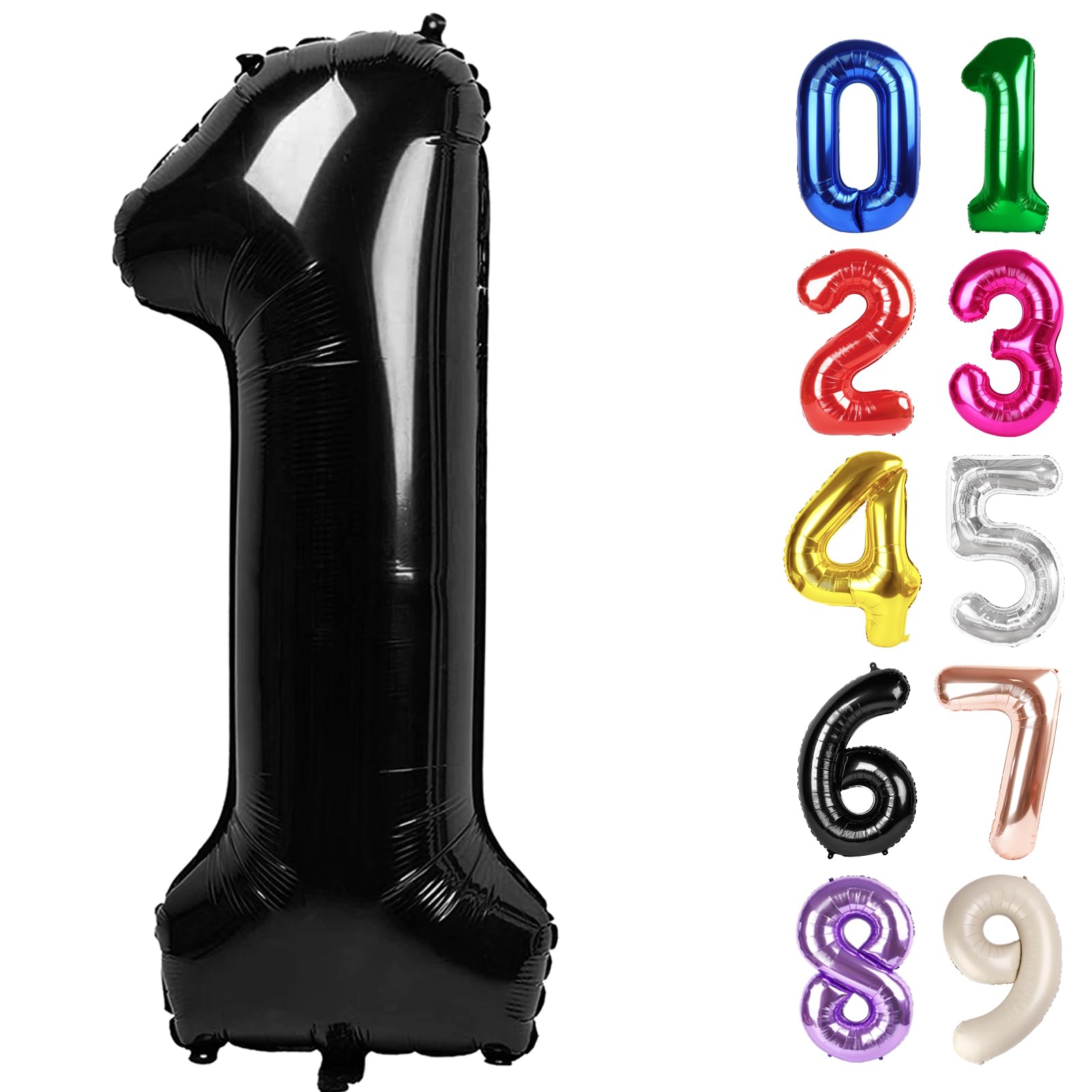 2Balloon - Black Birthday Number Balloons, 40 Inch Large Foil Balloons for Men Women Boys Girs Blac